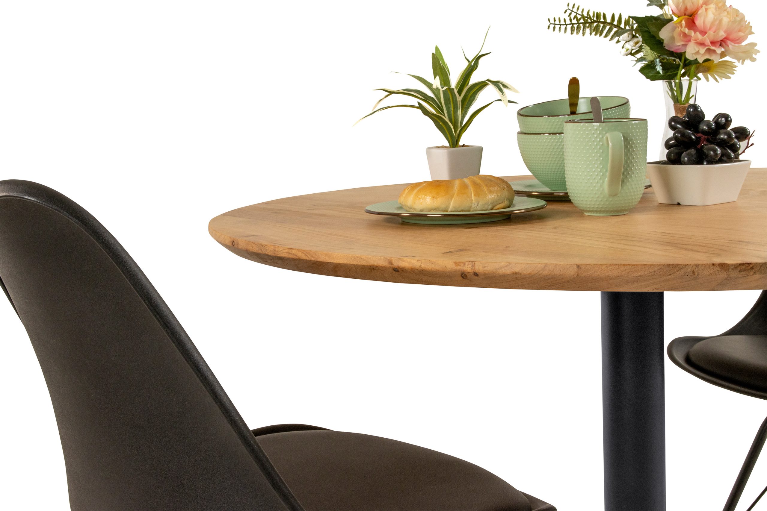 Bistrotisch rund mit Schweizer Kante Akazienholz natur massiv 90 cm Säulengestell schwarz BRASILIA – Bild 4