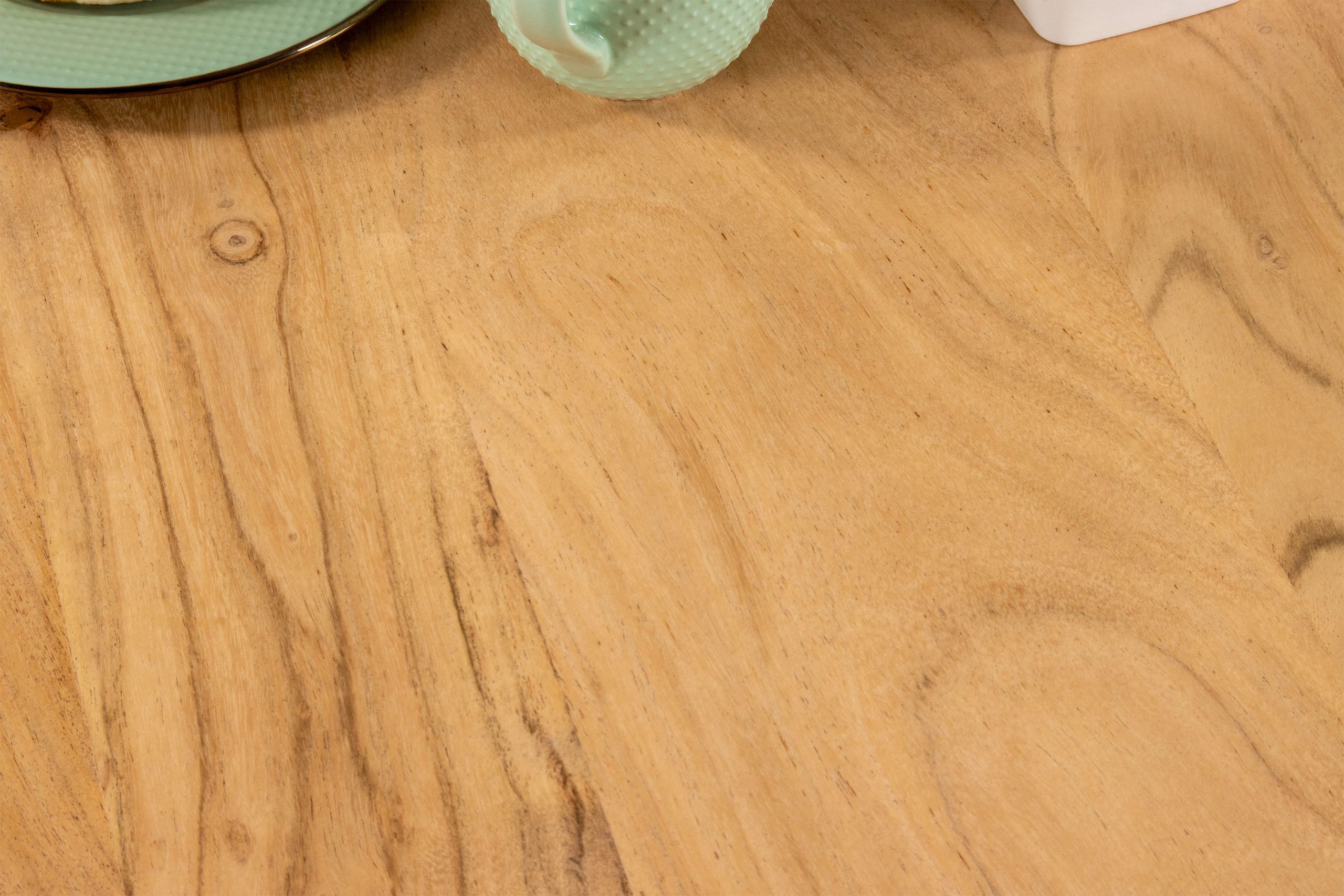 Bistrotisch rund mit Schweizer Kante Akazienholz natur massiv 90 cm Säulengestell schwarz BRASILIA – Bild 6