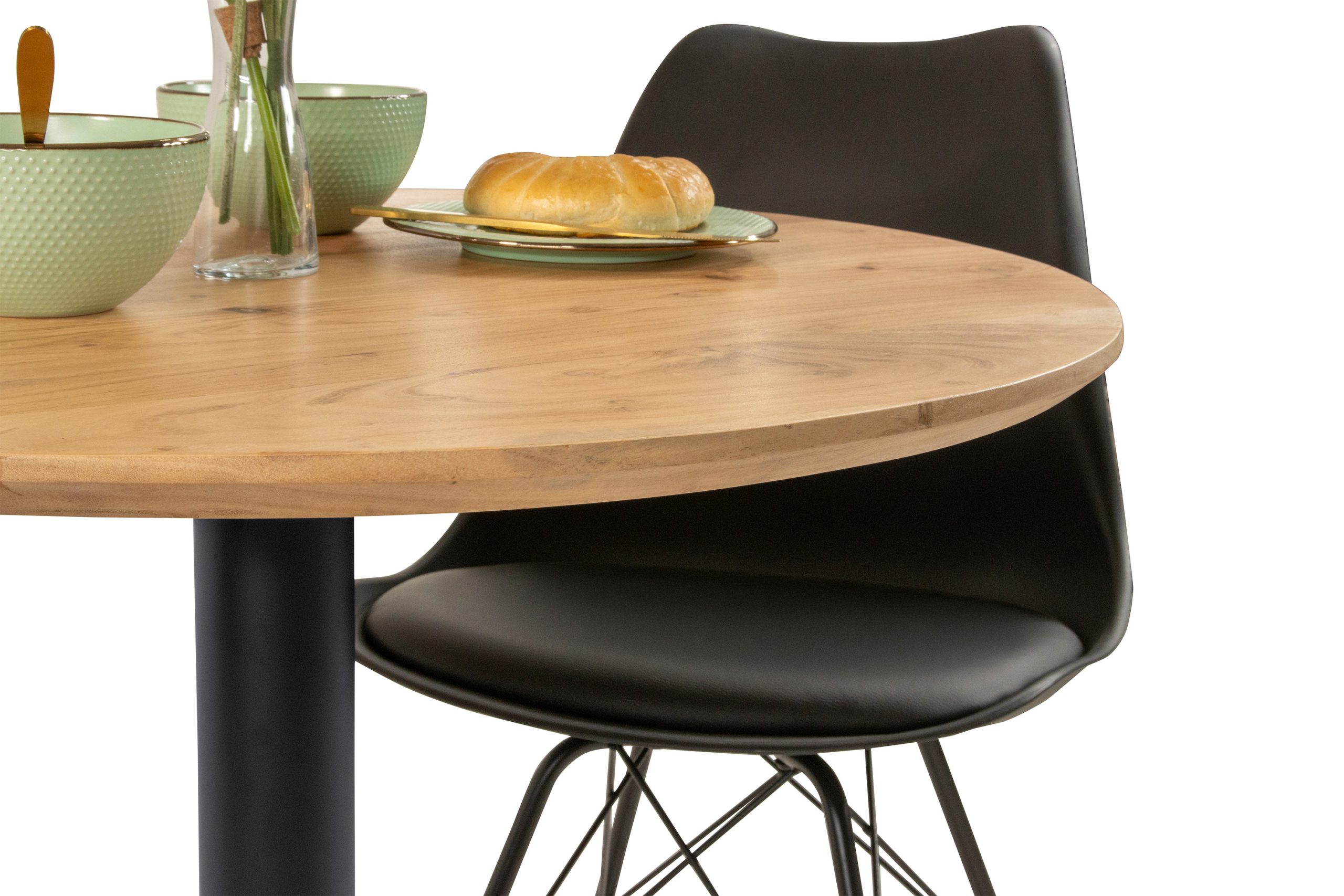 Bistrotisch rund mit Schweizer Kante Akazienholz natur massiv 80 cm Säulengestell schwarz BRASILIAN – Bild 4