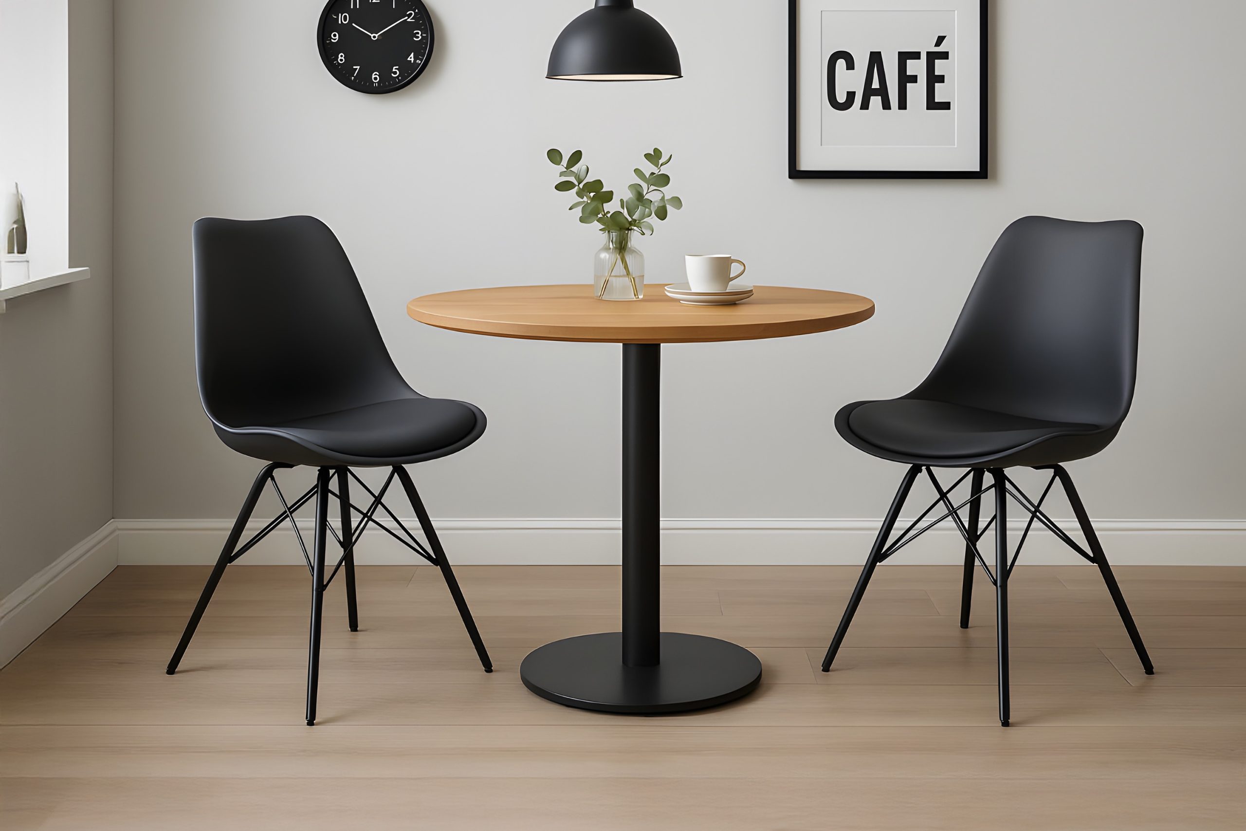 Bistrotisch rund mit Schweizer Kante Akazienholz natur massiv 80 cm Säulengestell schwarz BRASILIAN – Bild 5