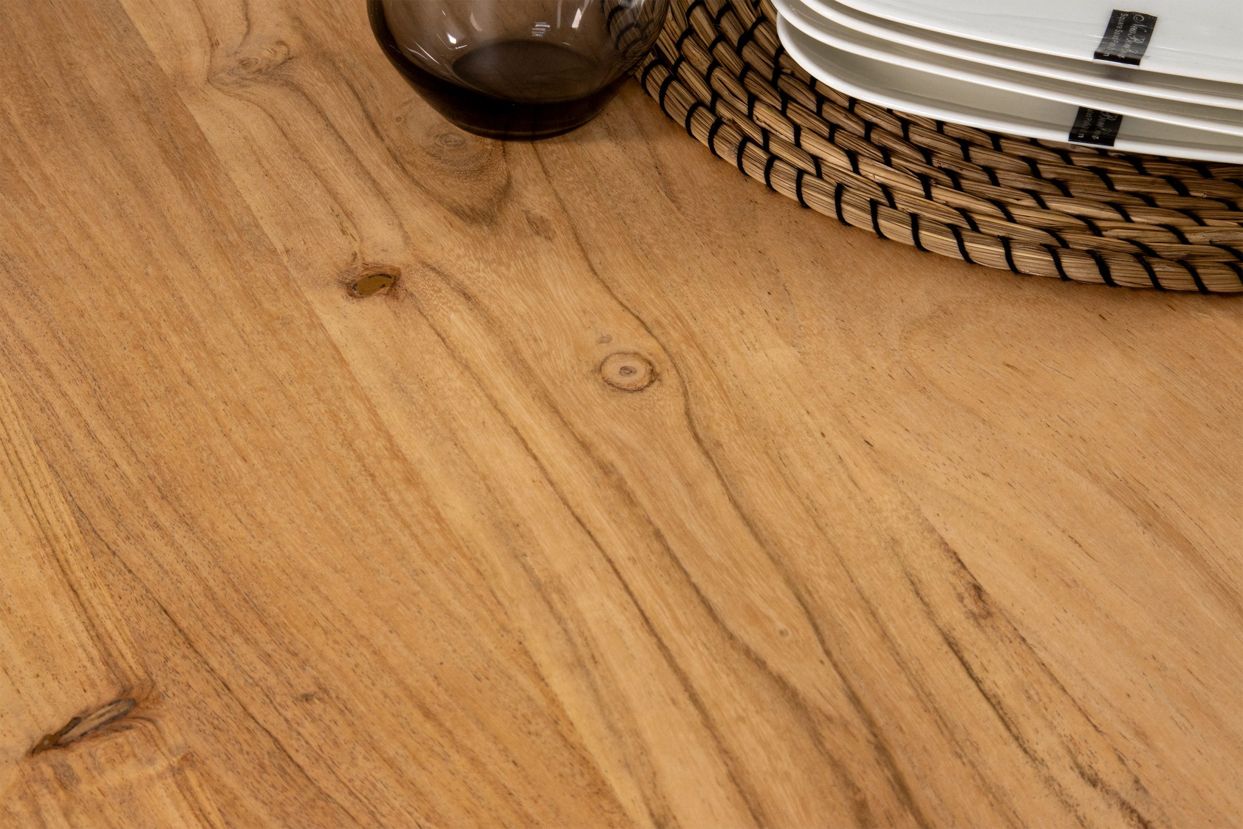 Bistrotisch rund mit Schweizer Kante Akazienholz natur massiv 80 cm Säulengestell schwarz BRASILIAN – Bild 6