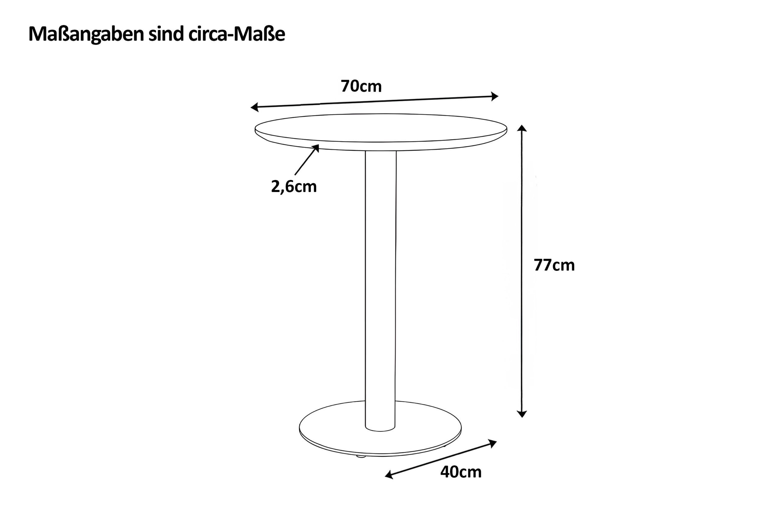 Bistrotisch rund mit Schweizer Kante Akazienholz nussbaum massiv 70 cm Säulengestell schwarz BRASILIAN – Bild 3