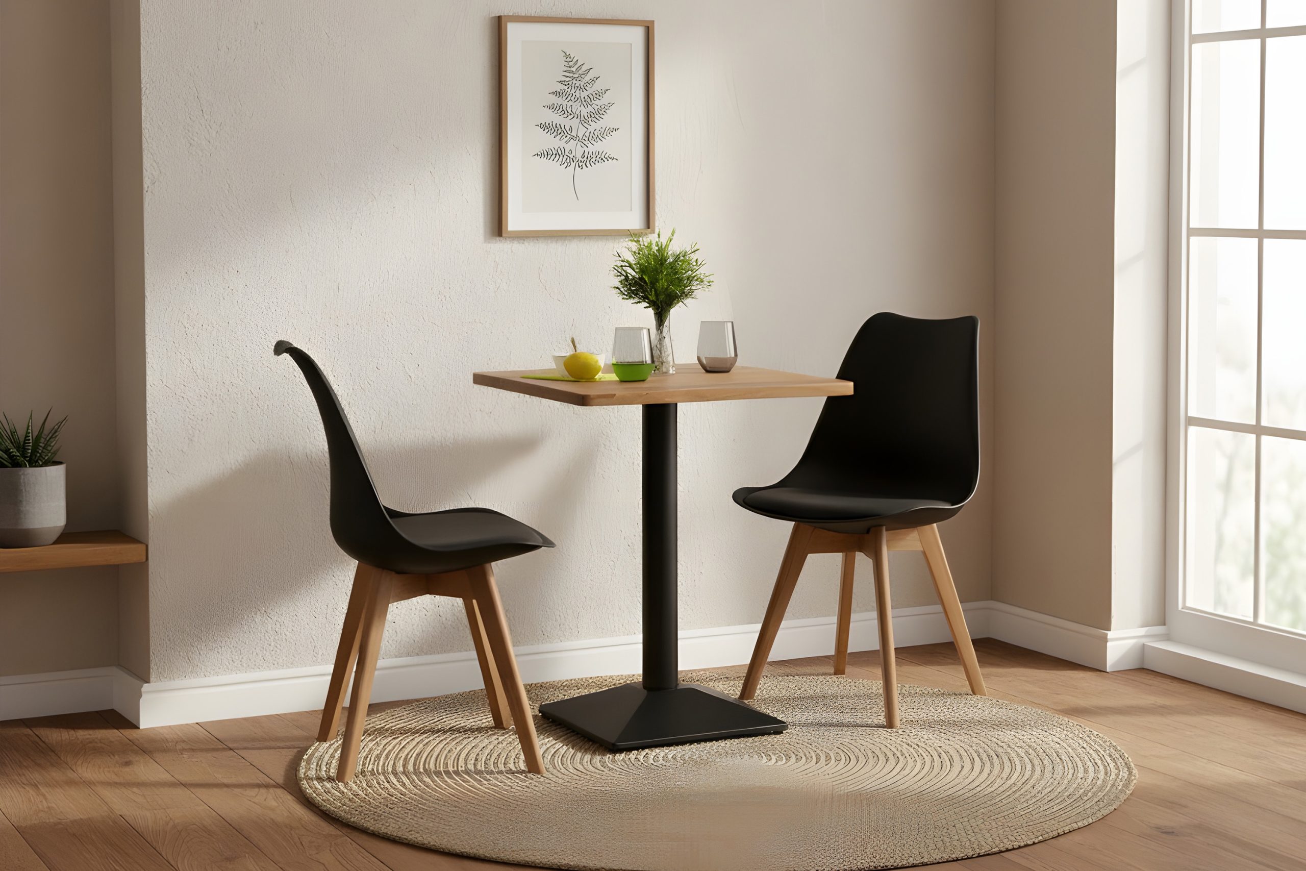 Bistrotisch eckig Runde Kante 60 x 60 cm Akazienholz natur massiv Säulengestell-eckig schwarz EMILE – Bild 4