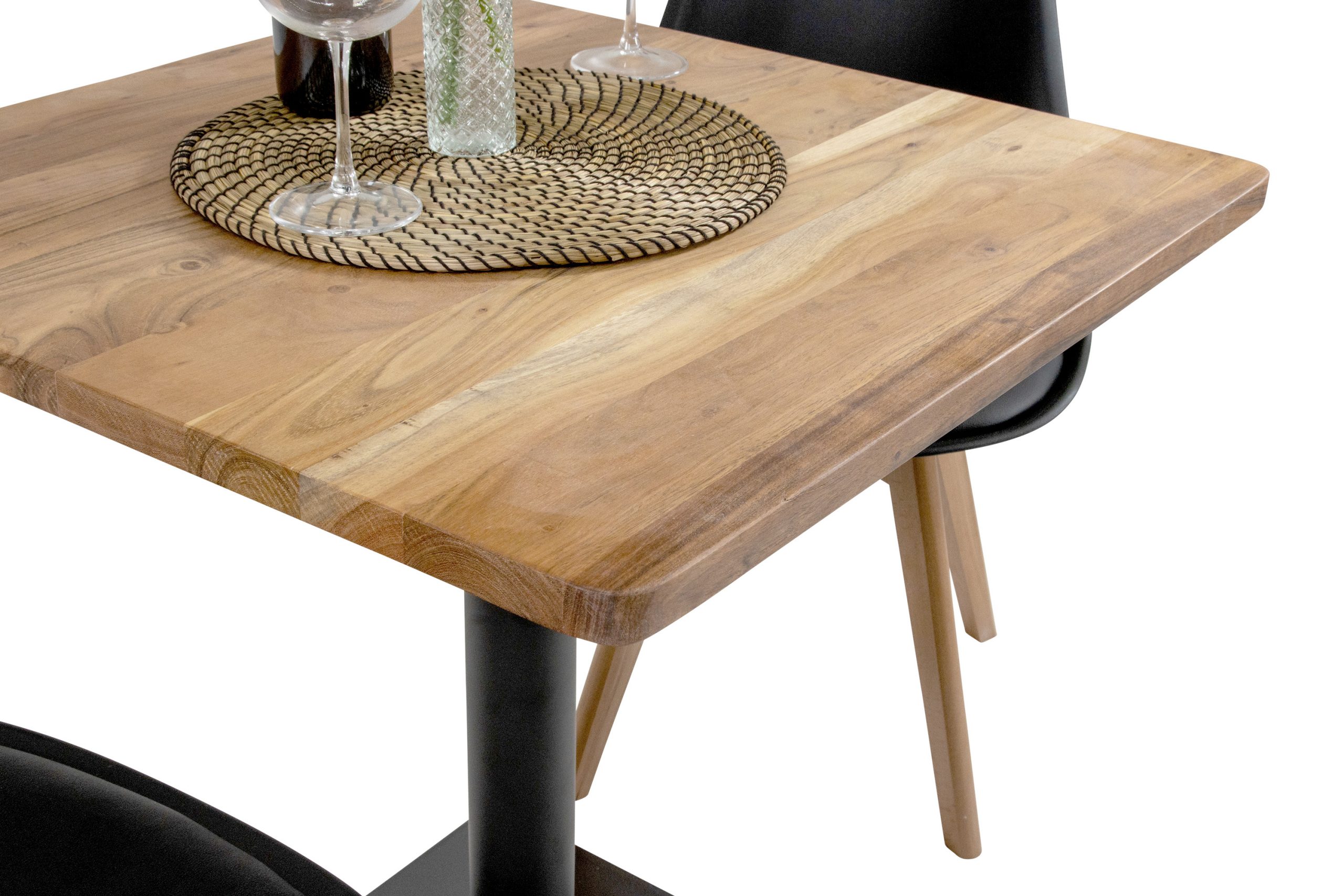 Bistrotisch eckig Runde Kante 70 x 70 cm Akazienholz natur massiv Säulengestell-eckig schwarz EMILE – Bild 5