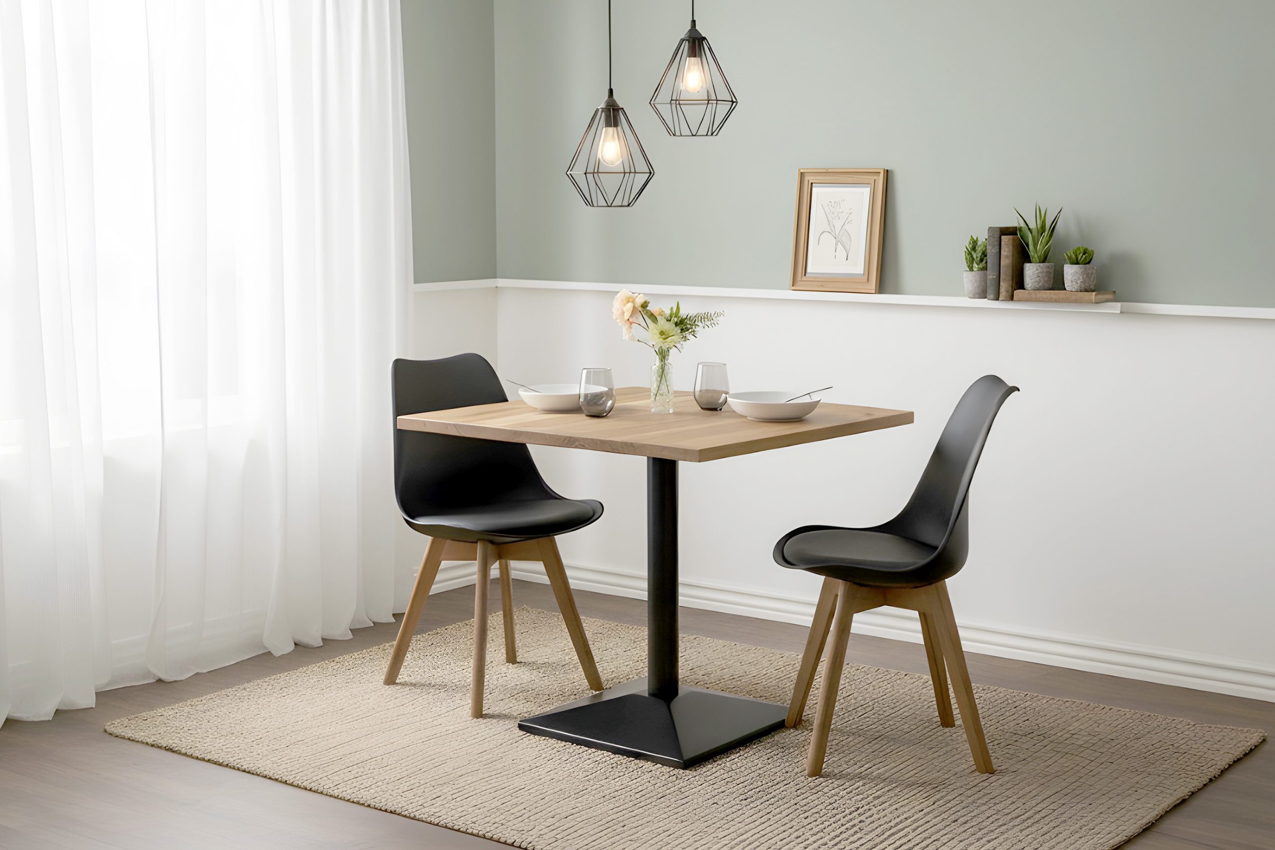 Bistrotisch eckig Runde Kante 80 x 80 cm Akazienholz natur massiv Säulengestell-eckig schwarz EMILE – Bild 4