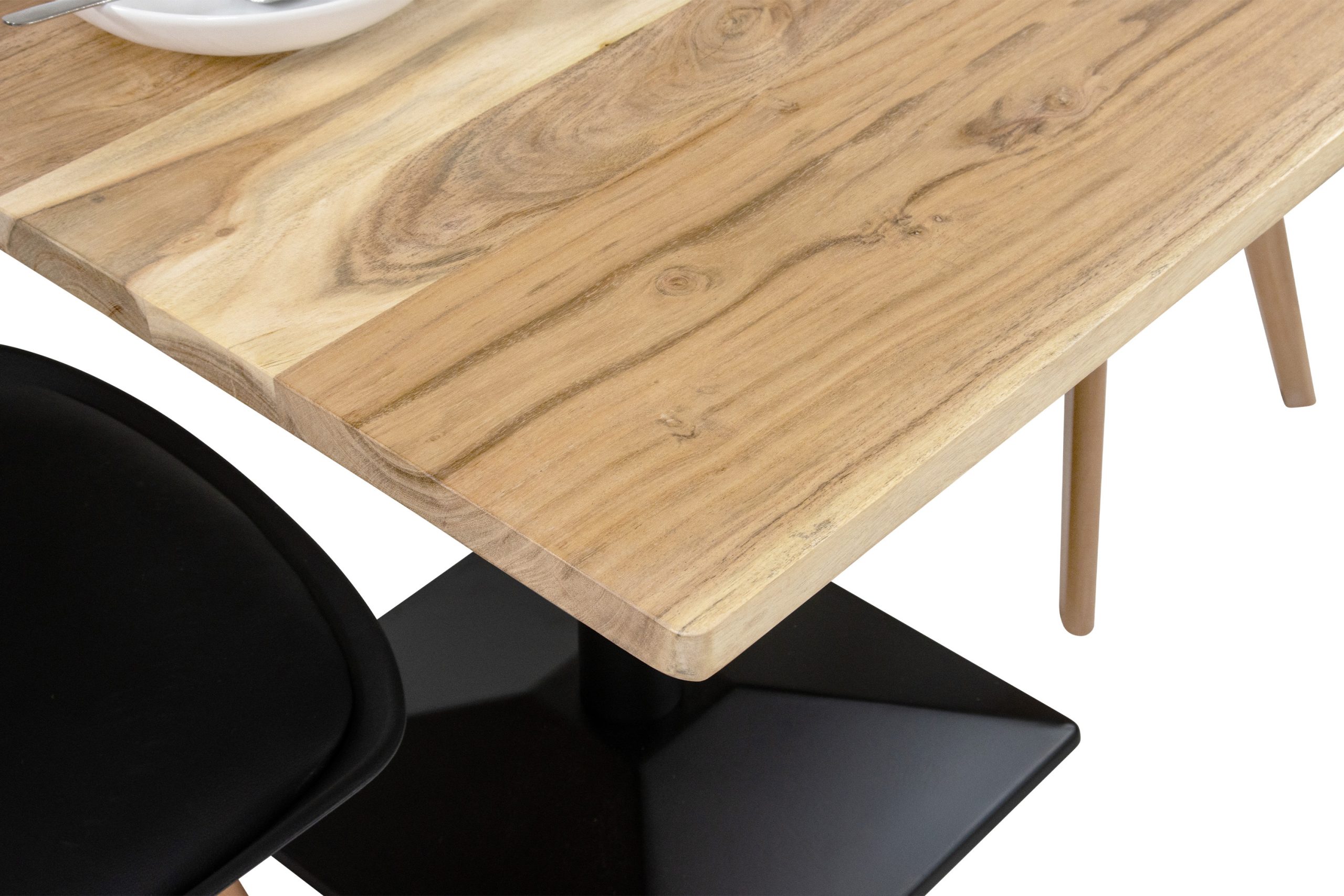 Bistrotisch eckig Runde Kante 80 x 80 cm Akazienholz natur massiv Säulengestell-eckig schwarz EMILE – Bild 5