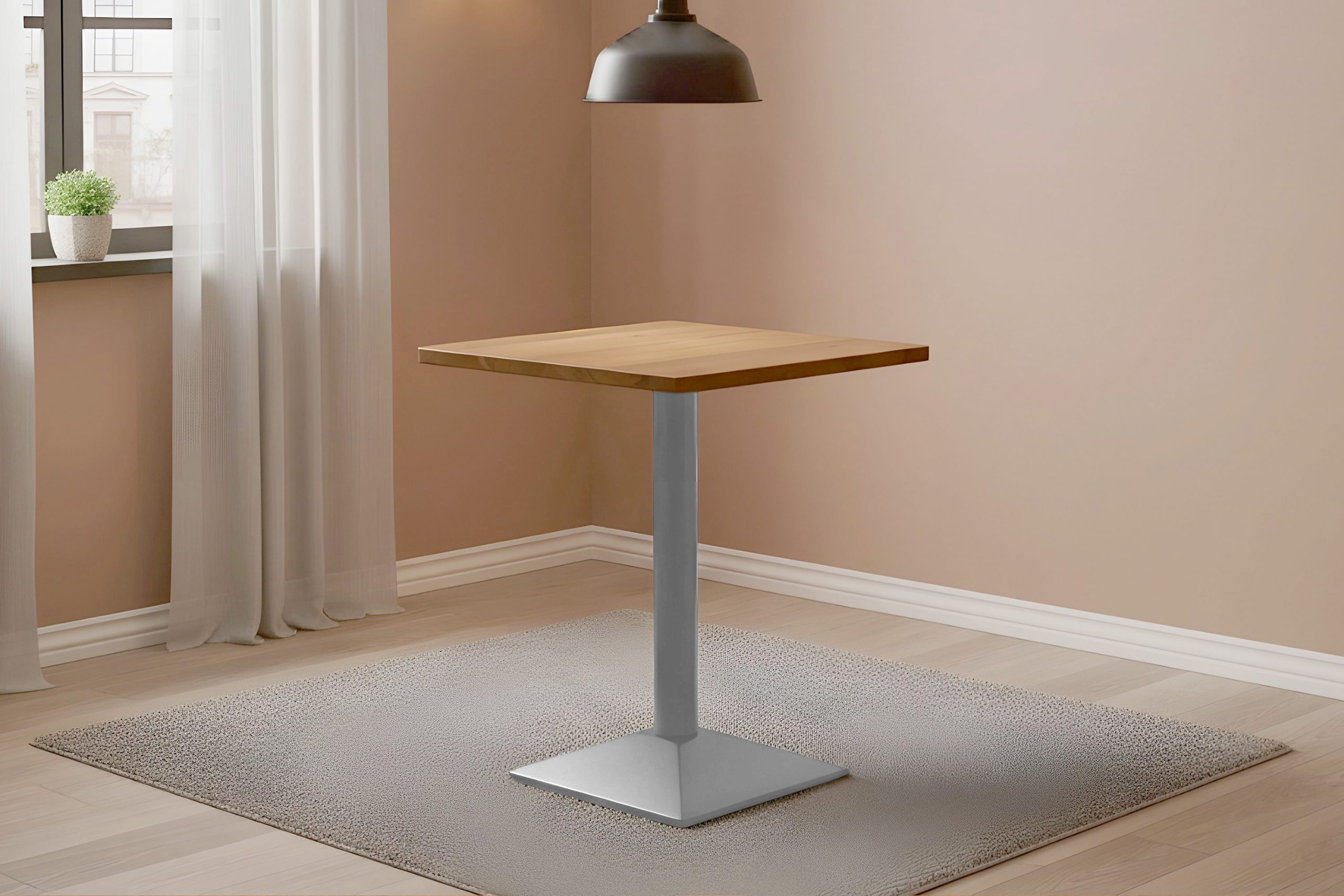 Bistrotisch eckig Runde Kante 60 x 60 cm Akazienholz natur massiv Säulengestell-eckig silber EMILE