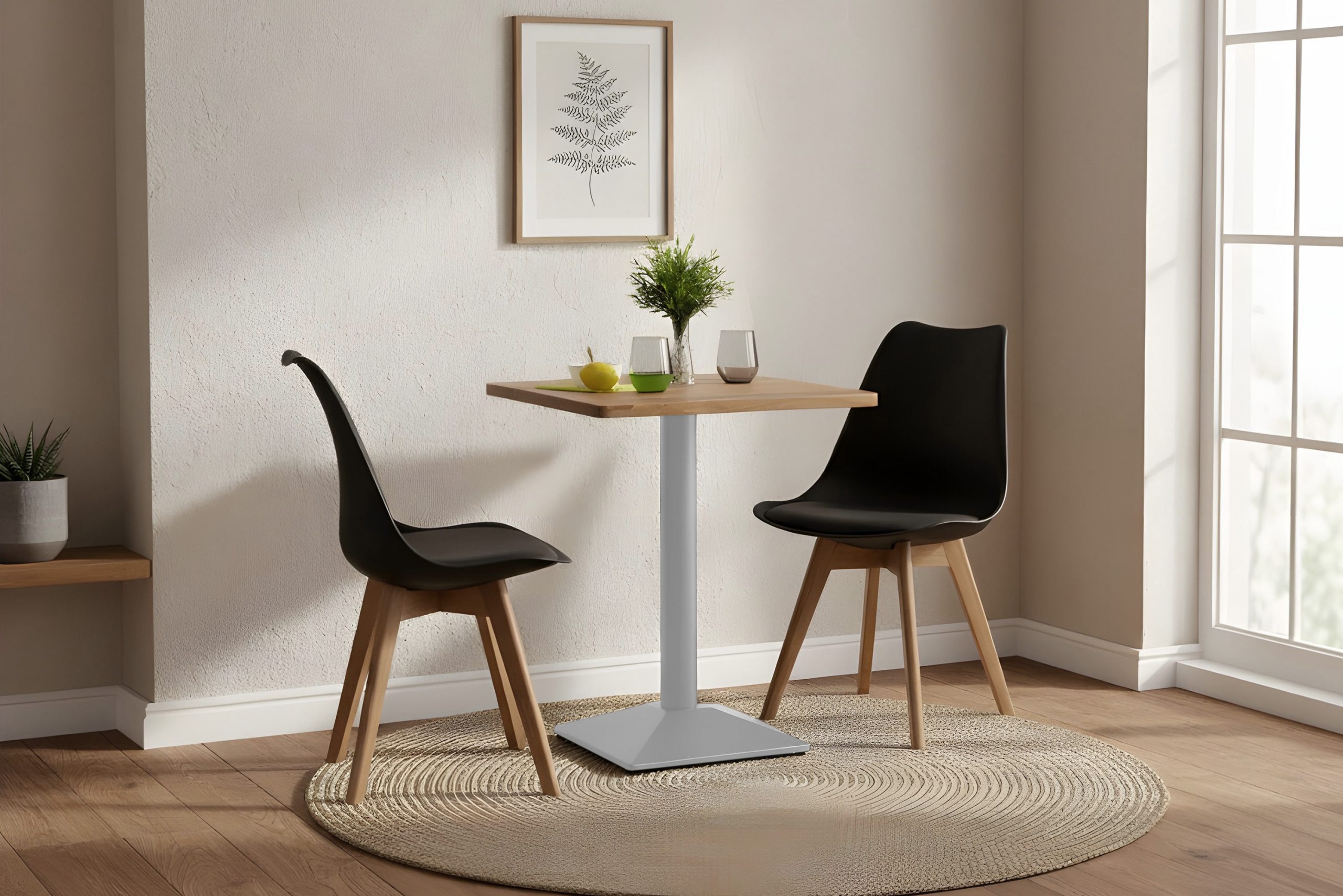 Bistrotisch eckig Runde Kante 70 x 70 cm Akazienholz natur massiv Säulengestell-eckig silber EMILE – Bild 4