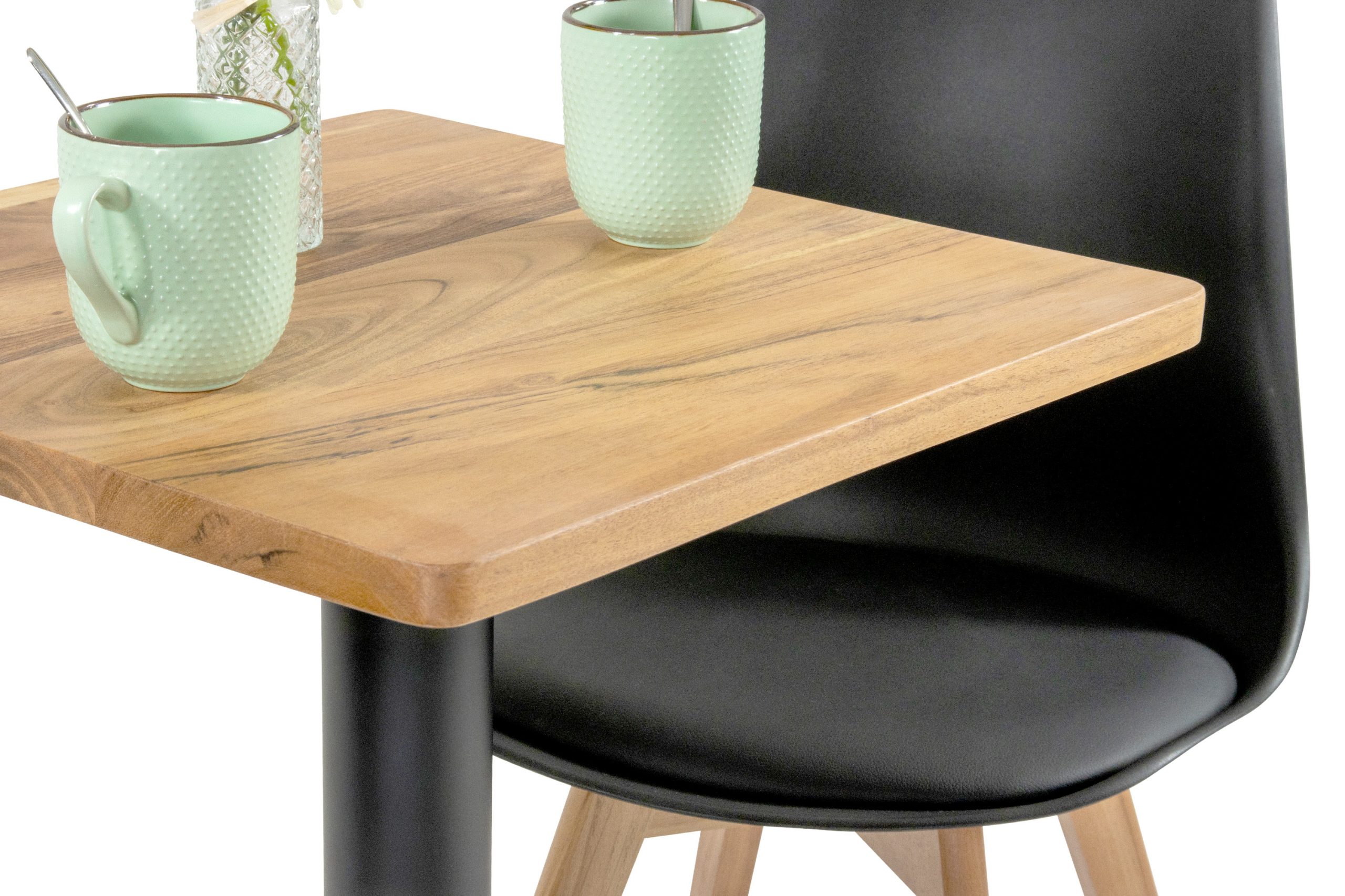 Bistrotisch eckig Runde Kante 60 x 60 cm Akazienholz natur massiv Säulengestell-rund schwarz EMILE – Bild 6