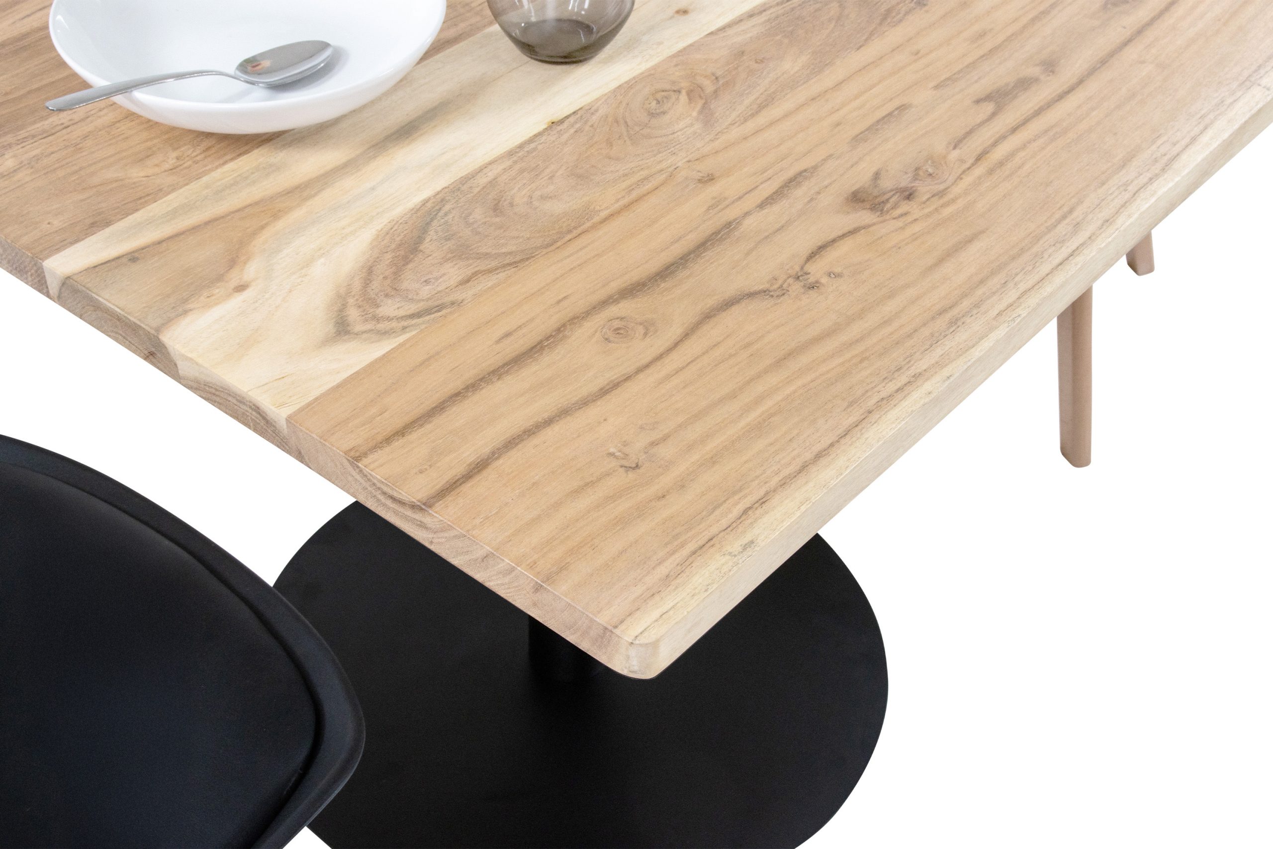 Bistrotisch eckig Runde Kante 80 x 80 cm Akazienholz natur massiv Säulengestell-rund schwarz EMILE – Bild 5