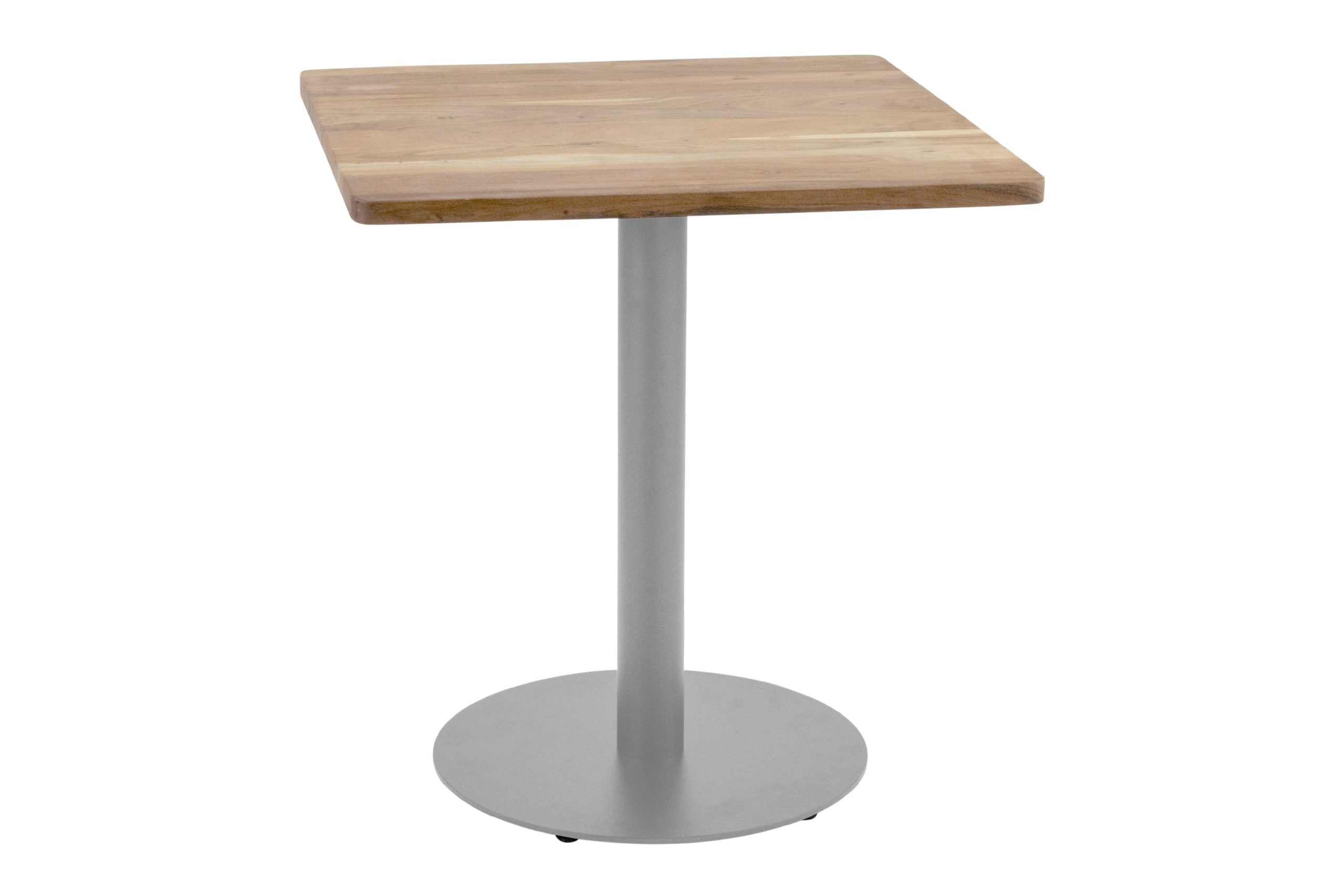 Bistrotisch eckig Runde Kante 70 x 70 cm Akazienholz natur massiv Säulengestell-rund silber EMILE – Bild 2