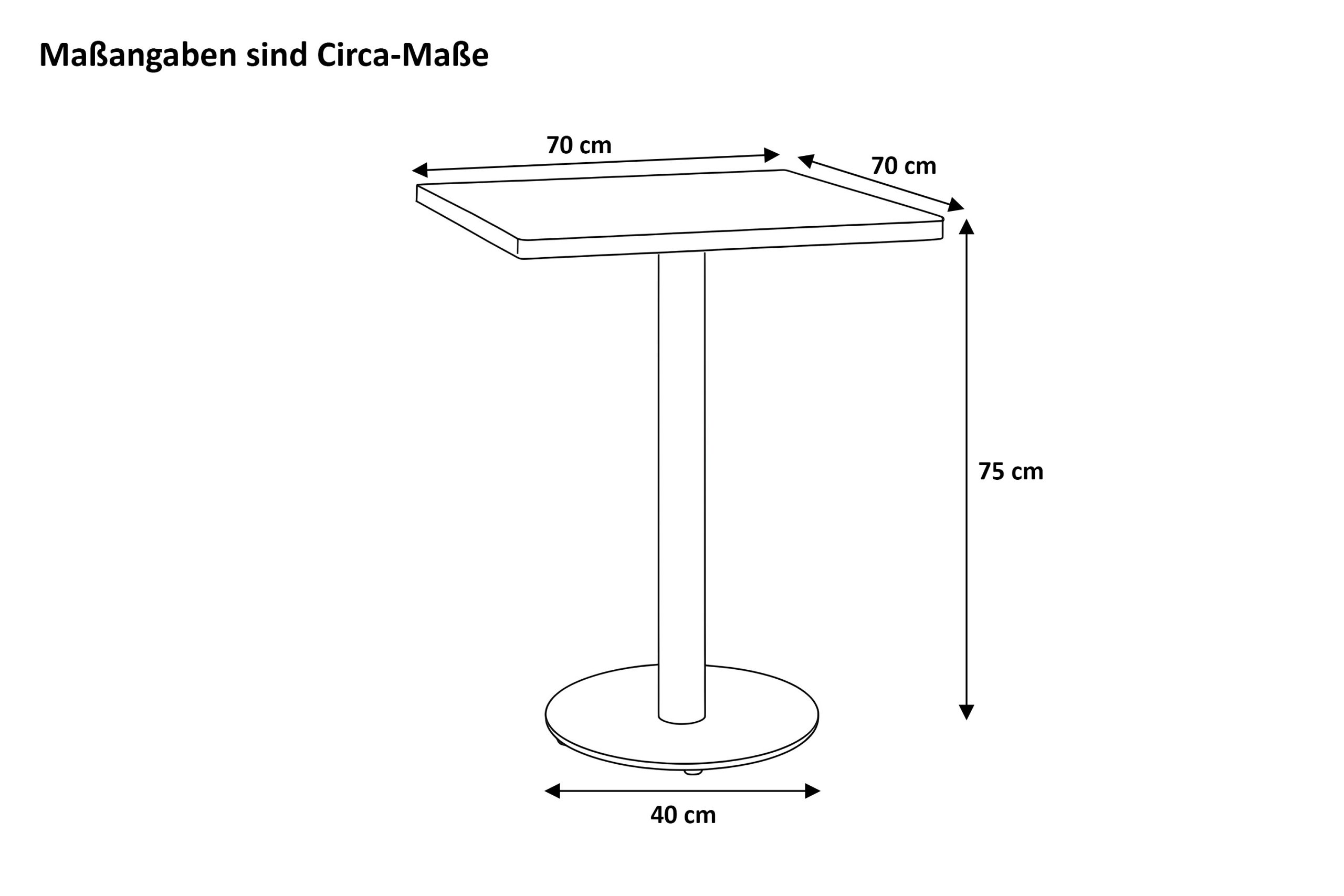 Bistrotisch eckig Runde Kante 70 x 70 cm Akazienholz natur massiv Säulengestell-rund silber EMILE – Bild 3