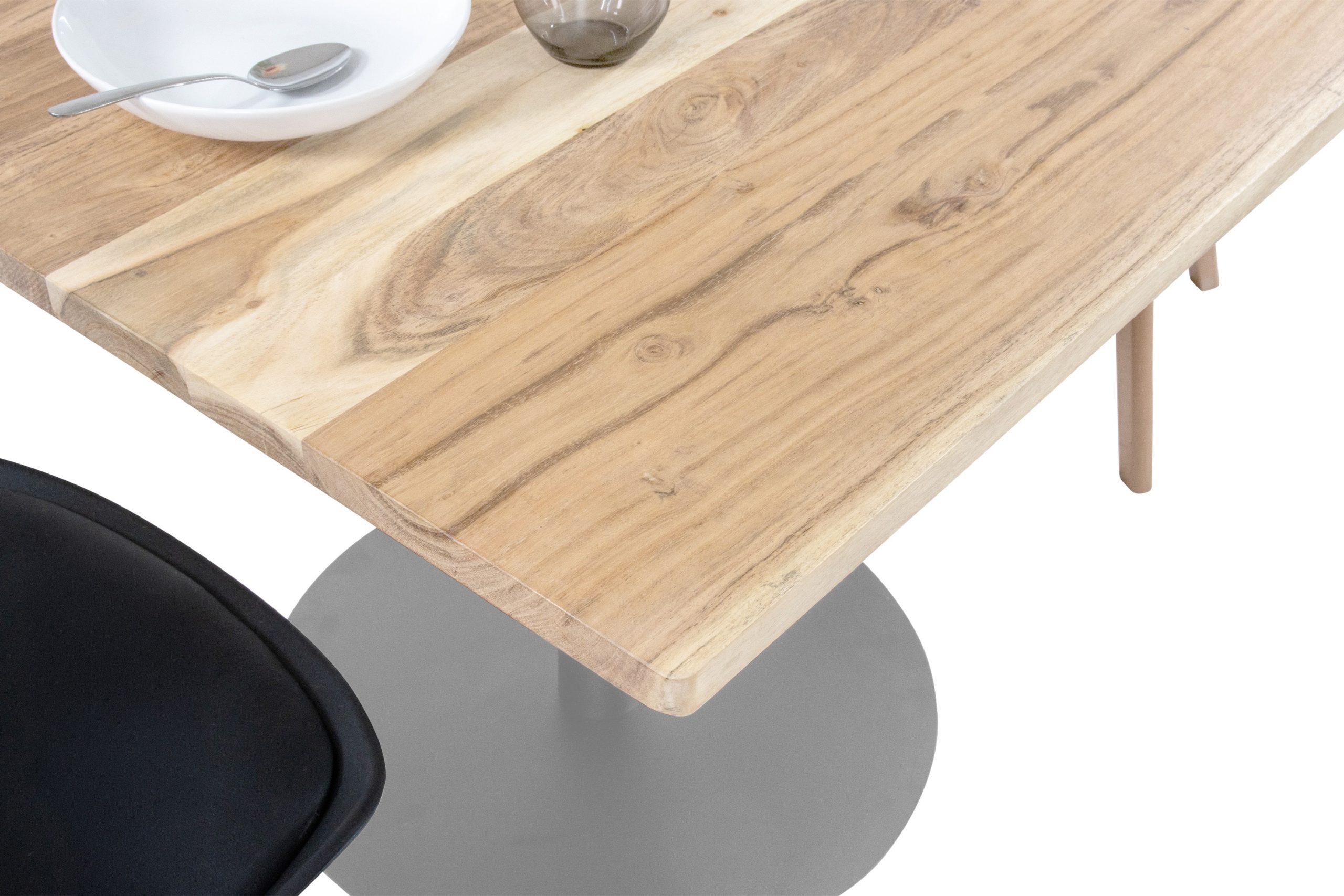 Bistrotisch eckig Runde Kante 80 x 80 cm Akazienholz natur massiv Säulengestell-rund silber EMILE – Bild 5