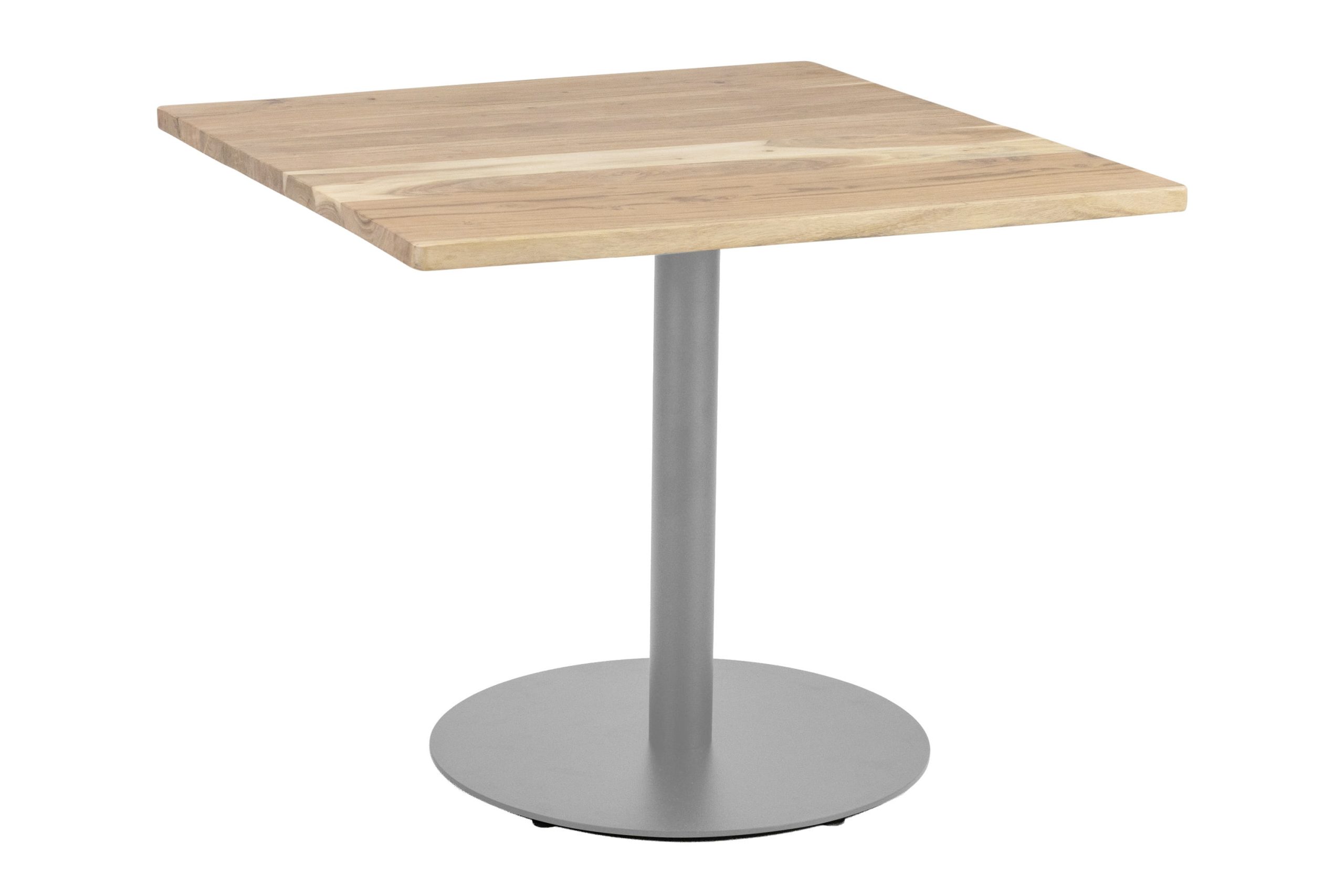 Bistrotisch eckig Runde Kante 90 x 90 cm Akazienholz natur massiv Säulengestell-rund silber EMILE – Bild 2