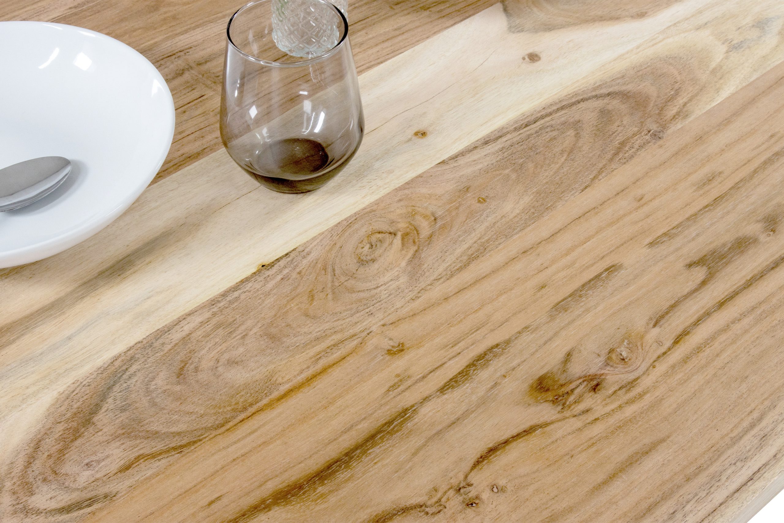 Bistrotisch eckig Runde Kante 90 x 90 cm Akazienholz natur massiv Säulengestell-rund silber EMILE – Bild 6