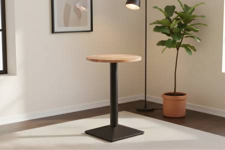 Bistrotisch rund 50 x 50 cm Akazienholz natur massiv Säulengestell-eckig schwarz EMILIO