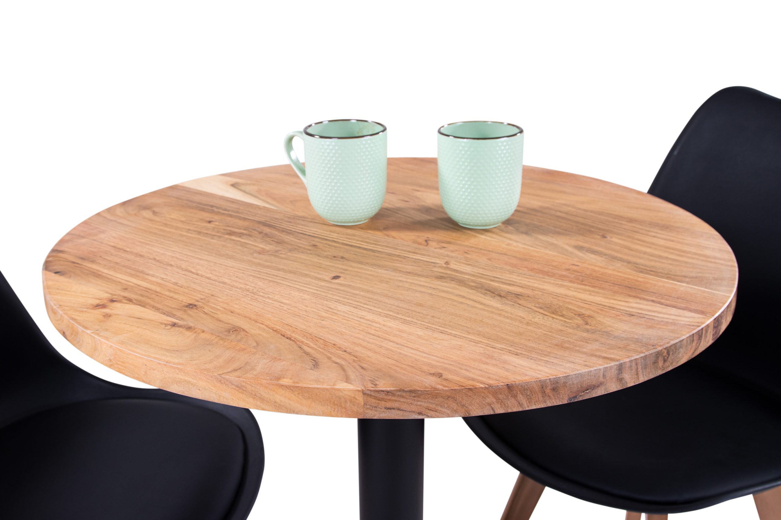 Bistrotisch rund 70 x 70 cm Akazienholz natur massiv Säulengestell-eckig schwarz EMILIO – Bild 5