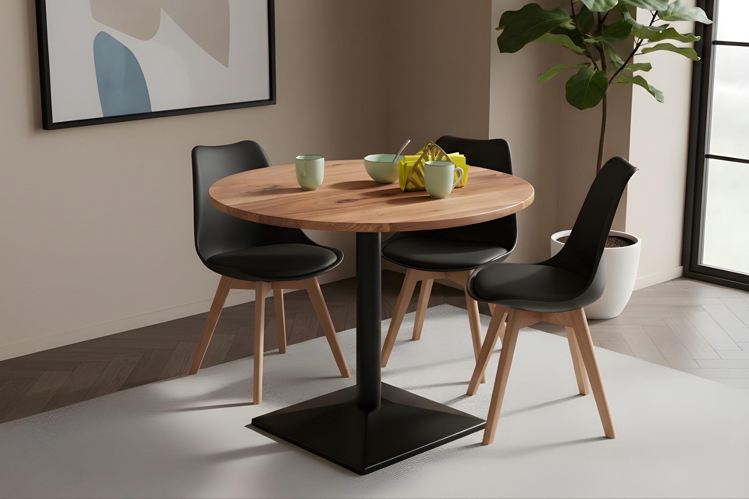 Bistrotisch rund 90 x 90 cm Akazienholz natur massiv Säulengestell-eckig schwarz EMILIO – Bild 4