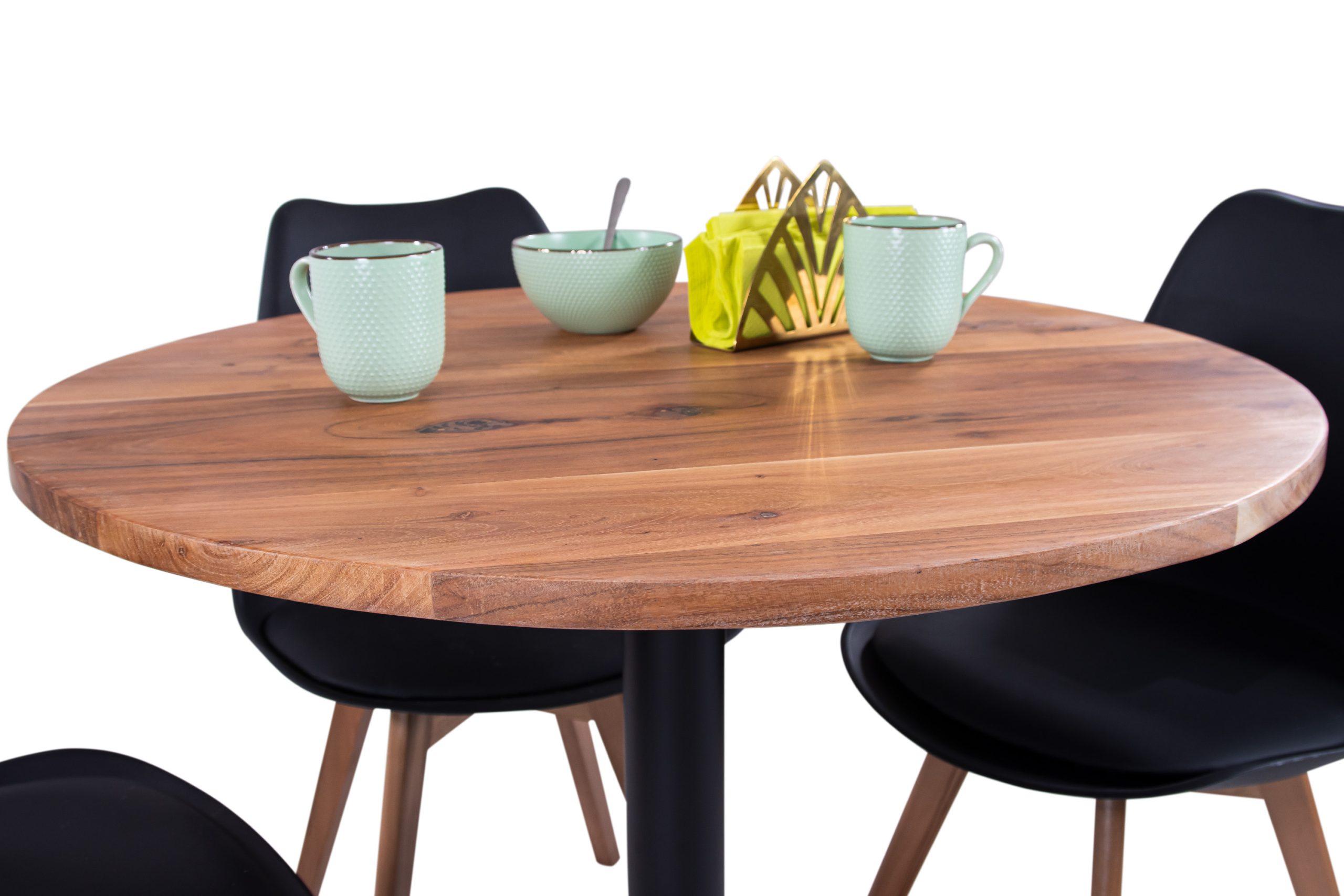 Bistrotisch rund 90 x 90 cm Akazienholz natur massiv Säulengestell-eckig schwarz EMILIO – Bild 5