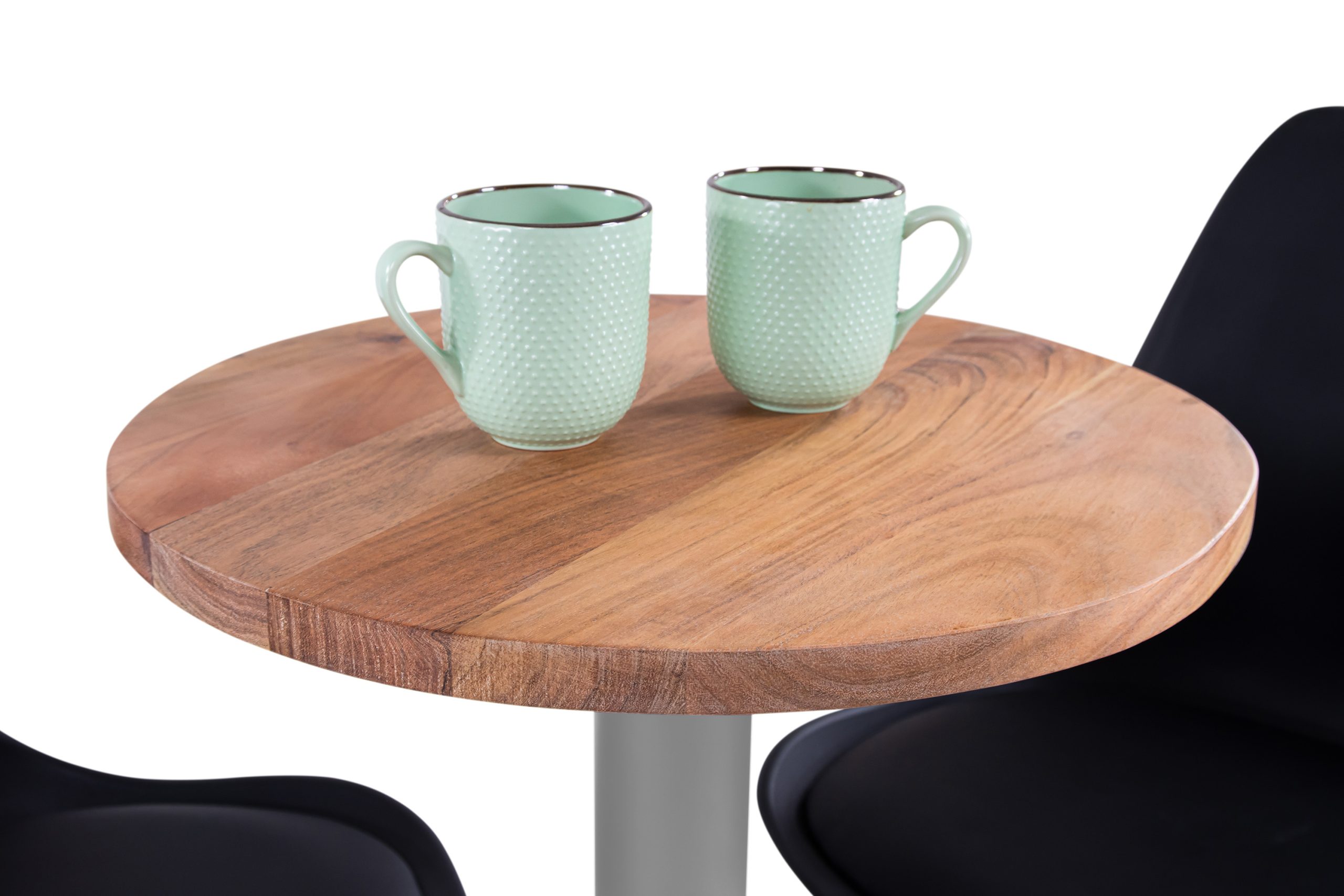 Bistrotisch rund 50 x 50 cm Akazienholz natur massiv Säulengestell-eckig silber EMILIO – Bild 5