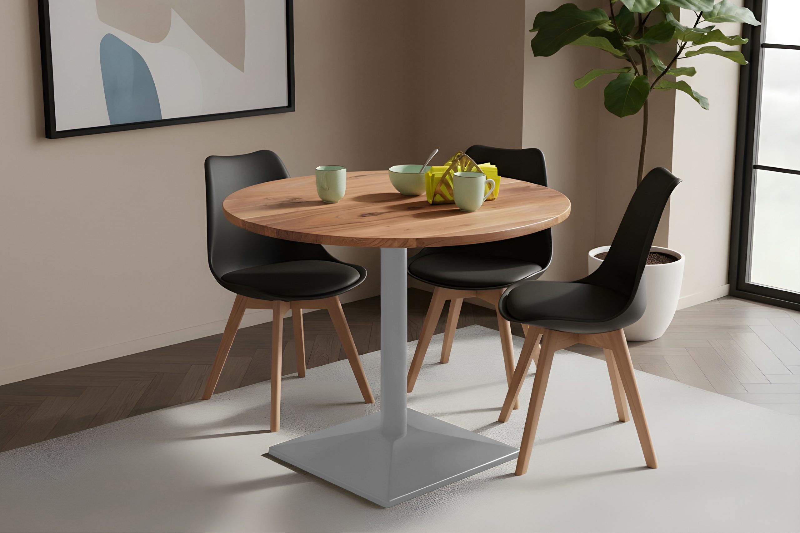 Bistrotisch rund 80 x 80 cm Akazienholz natur massiv Säulengestell-eckig silber EMILIO – Bild 4