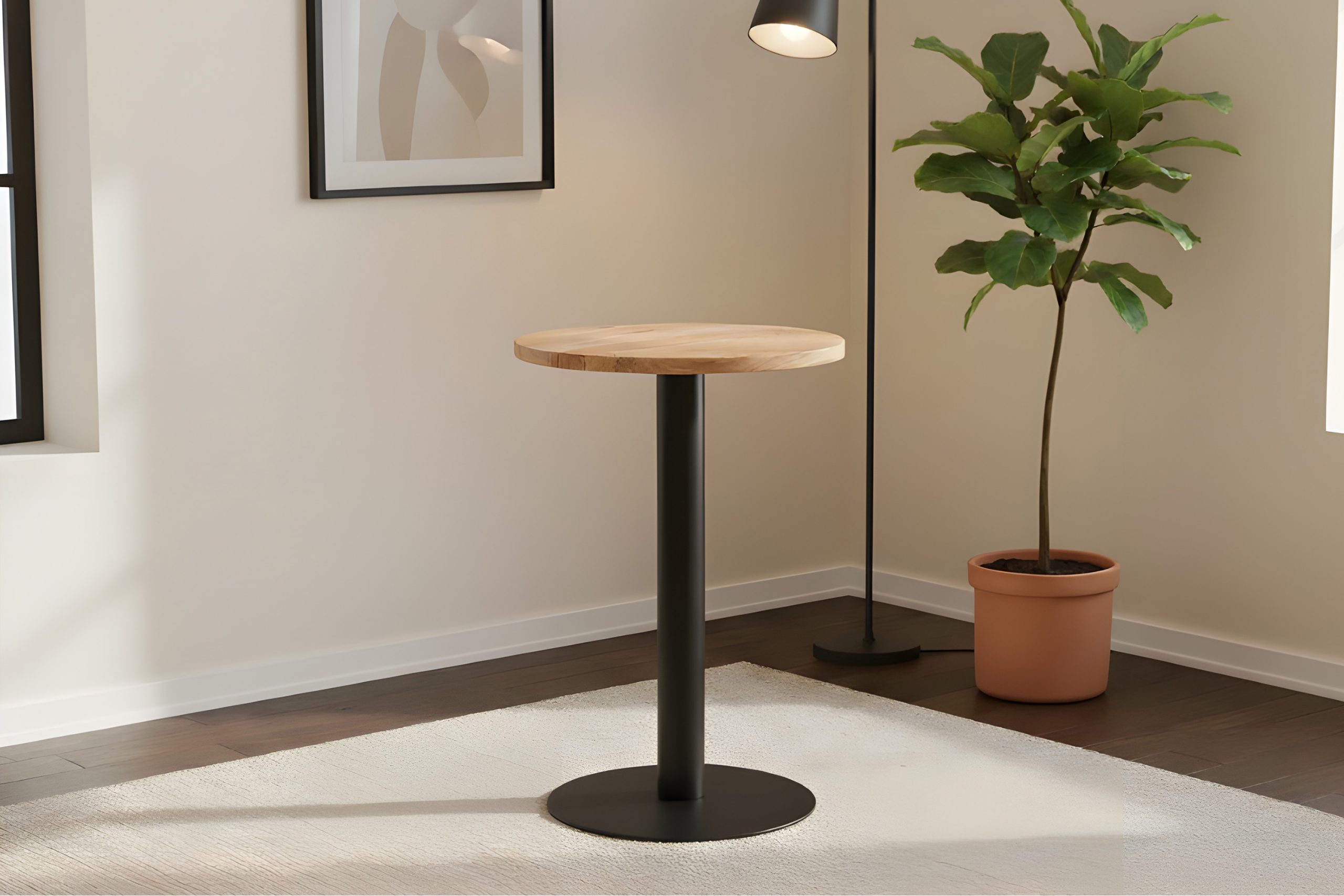 Bistrotisch rund 60 x 60 cm Akazienholz natur massiv Säulengestell-rund schwarz EMILIO