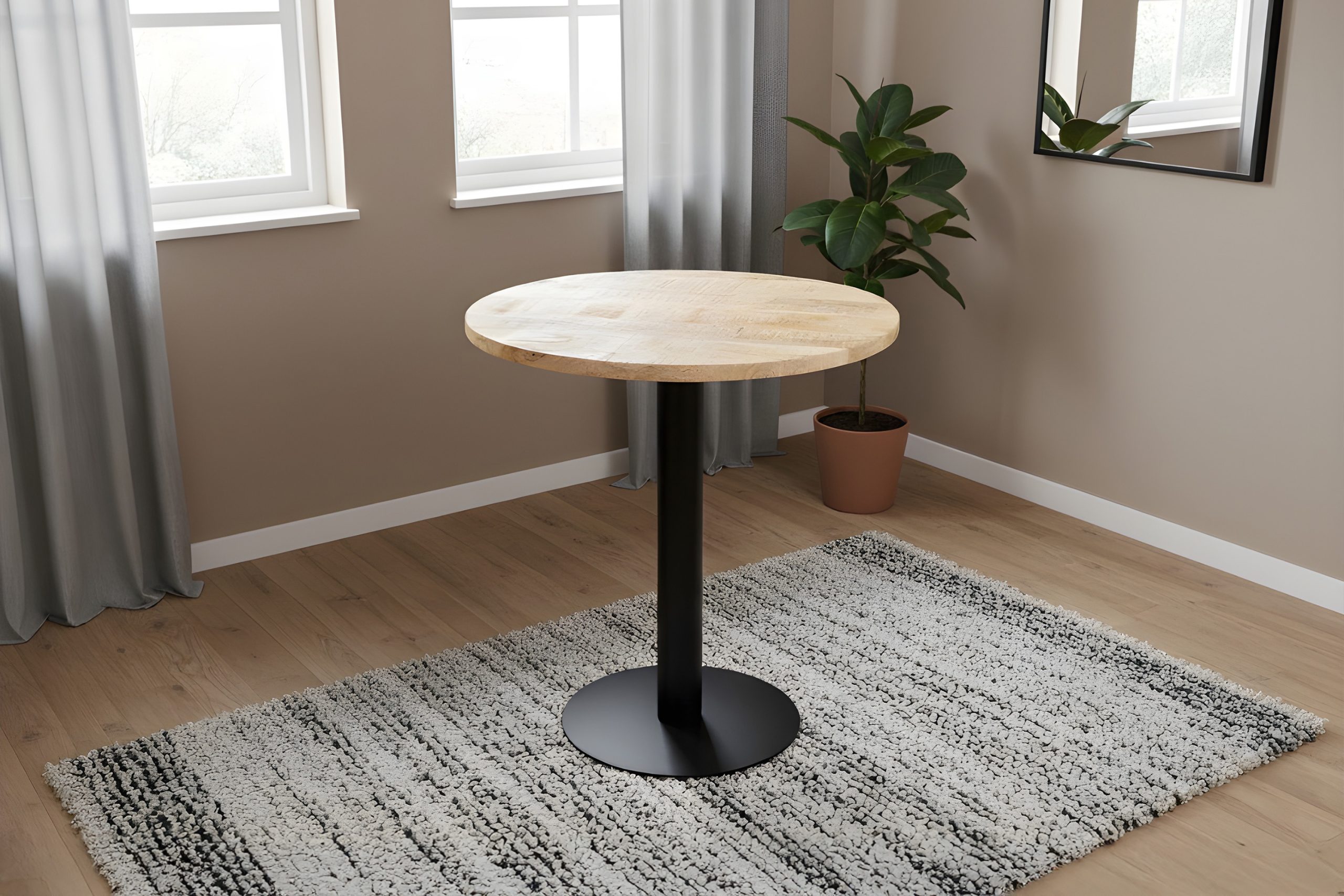 Bistrotisch rund 70 x 70 cm Mangoholz massiv Säulengestell-rund schwarz EMILIO