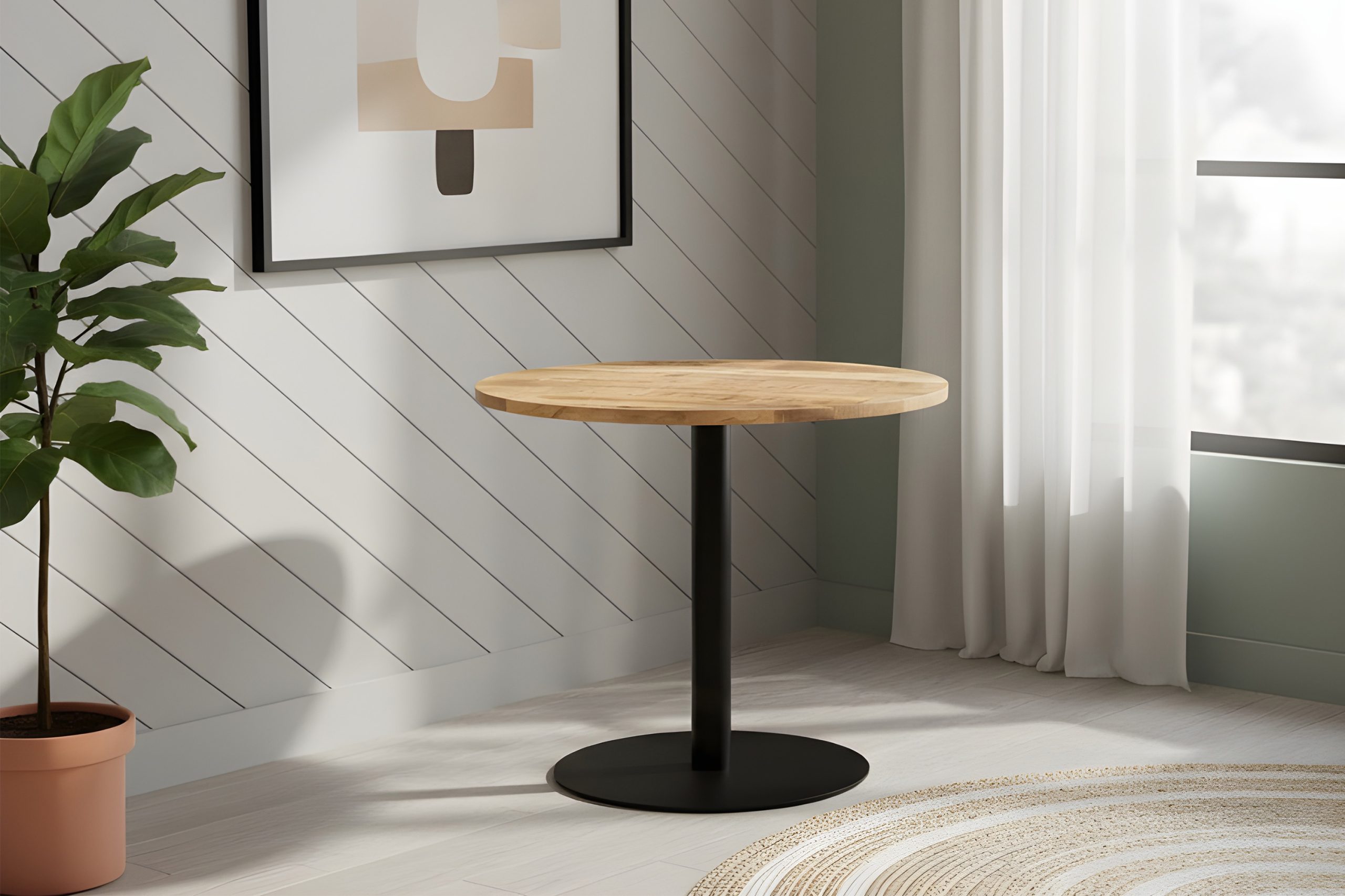 Bistrotisch rund 80 x 80 cm Mangoholz massiv Säulengestell-rund schwarz EMILIO