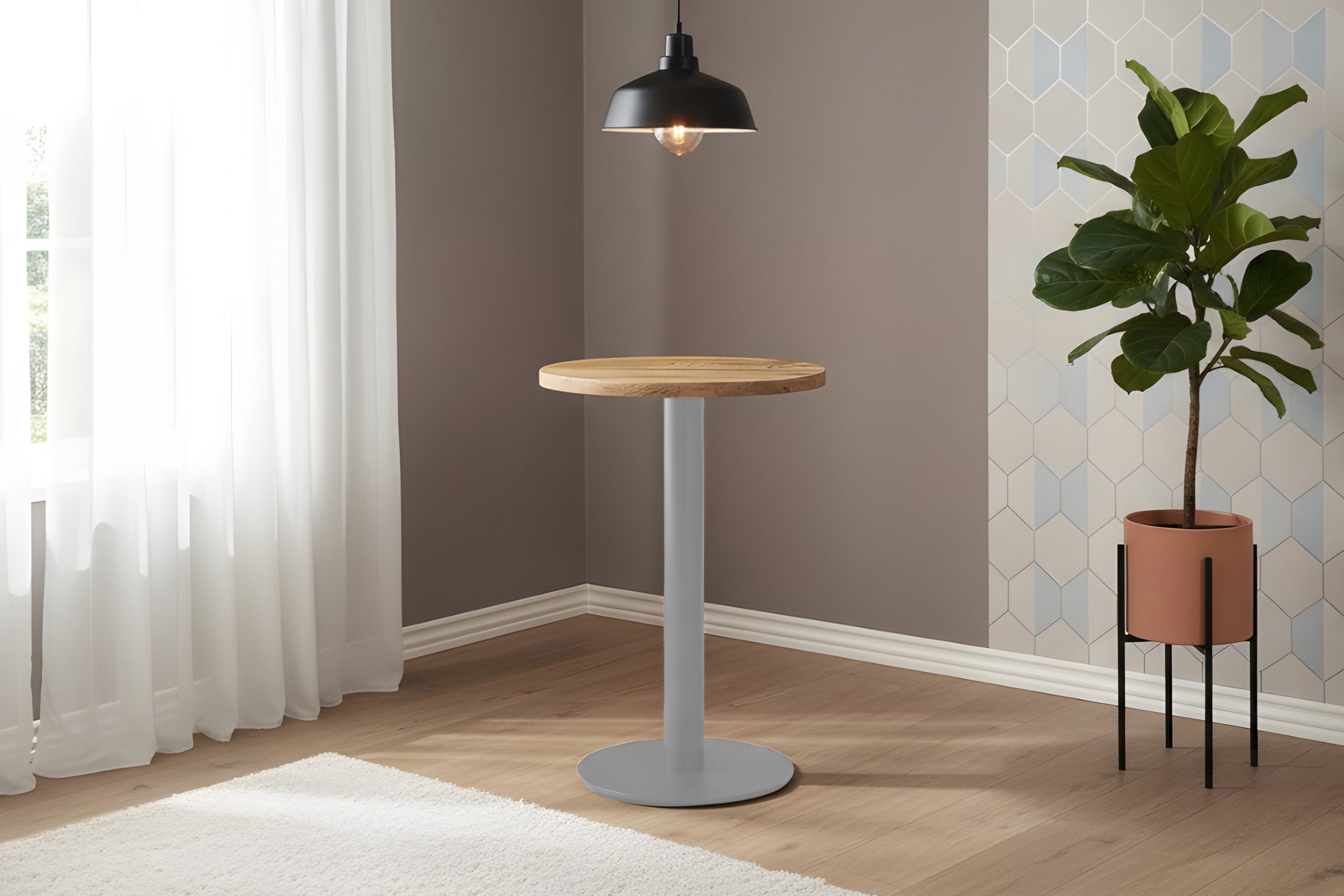 Bistrotisch rund 60 x 60 cm Mangoholz massiv Säulengestell-rund silber EMILIO