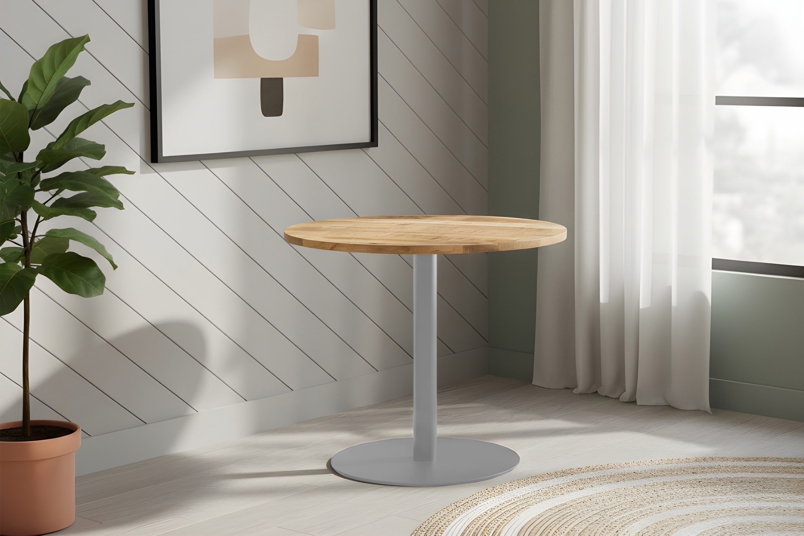 Bistrotisch rund 80 x 80 cm Mangoholz massiv Säulengestell-rund silber EMILIO