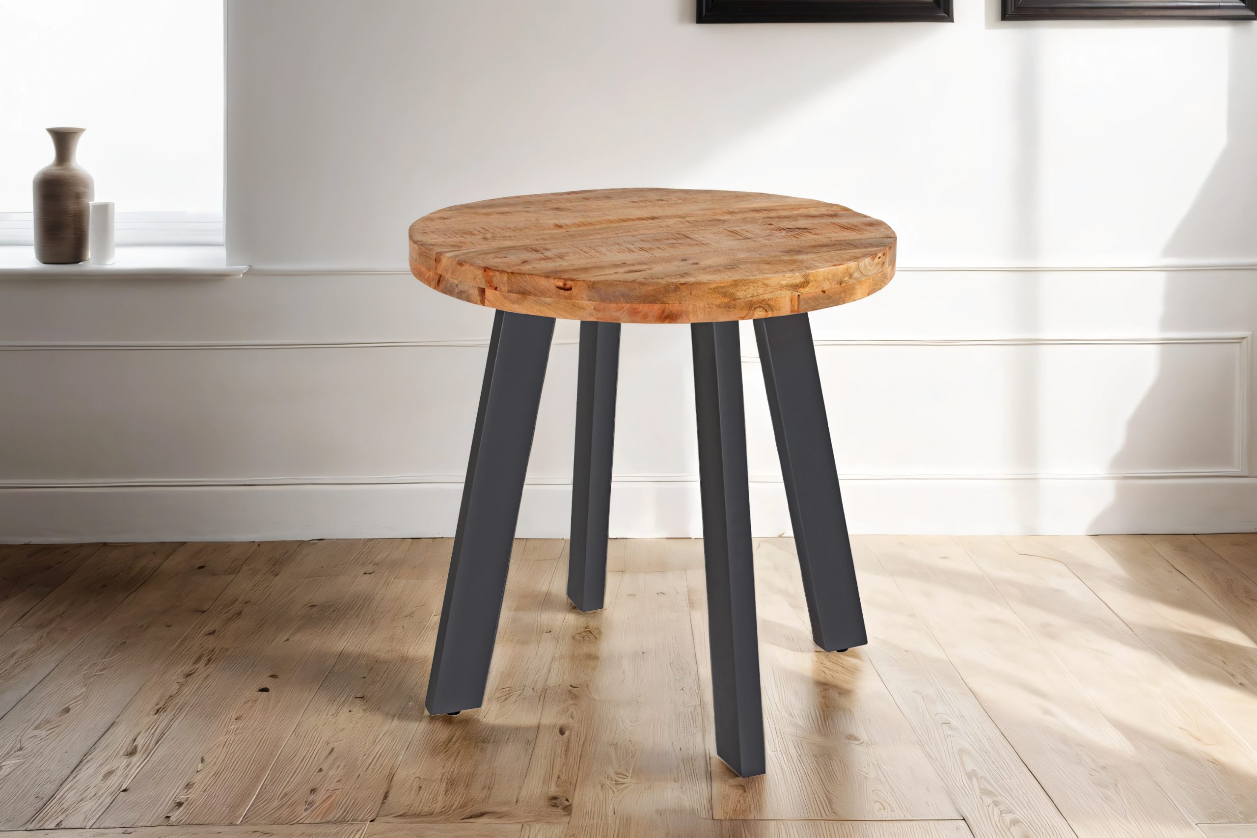 Esstisch rund Mangoholz massiv 100 cm schwarz ADELINA