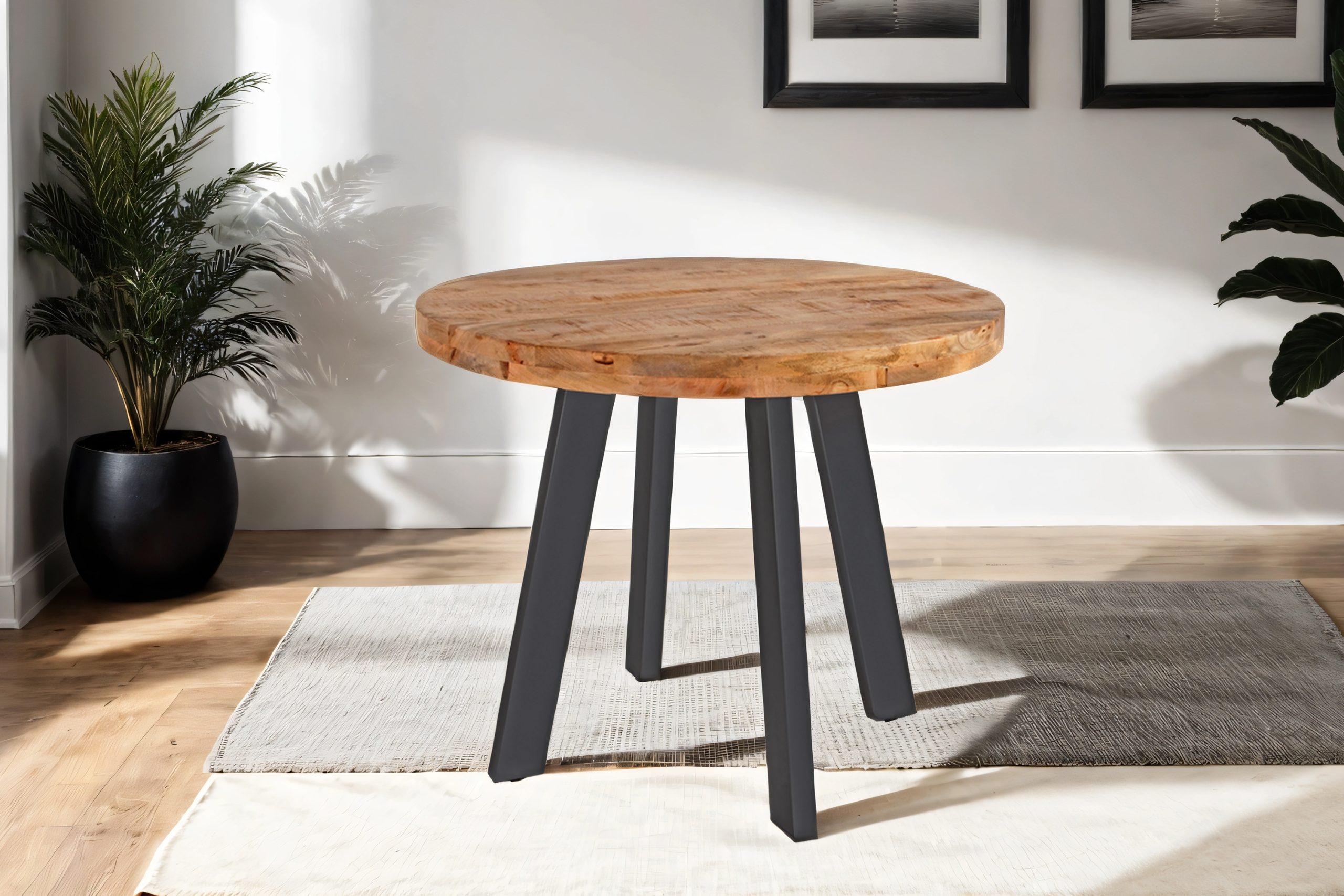 Esstisch rund Mangoholz massiv 140 cm schwarz ADELINA