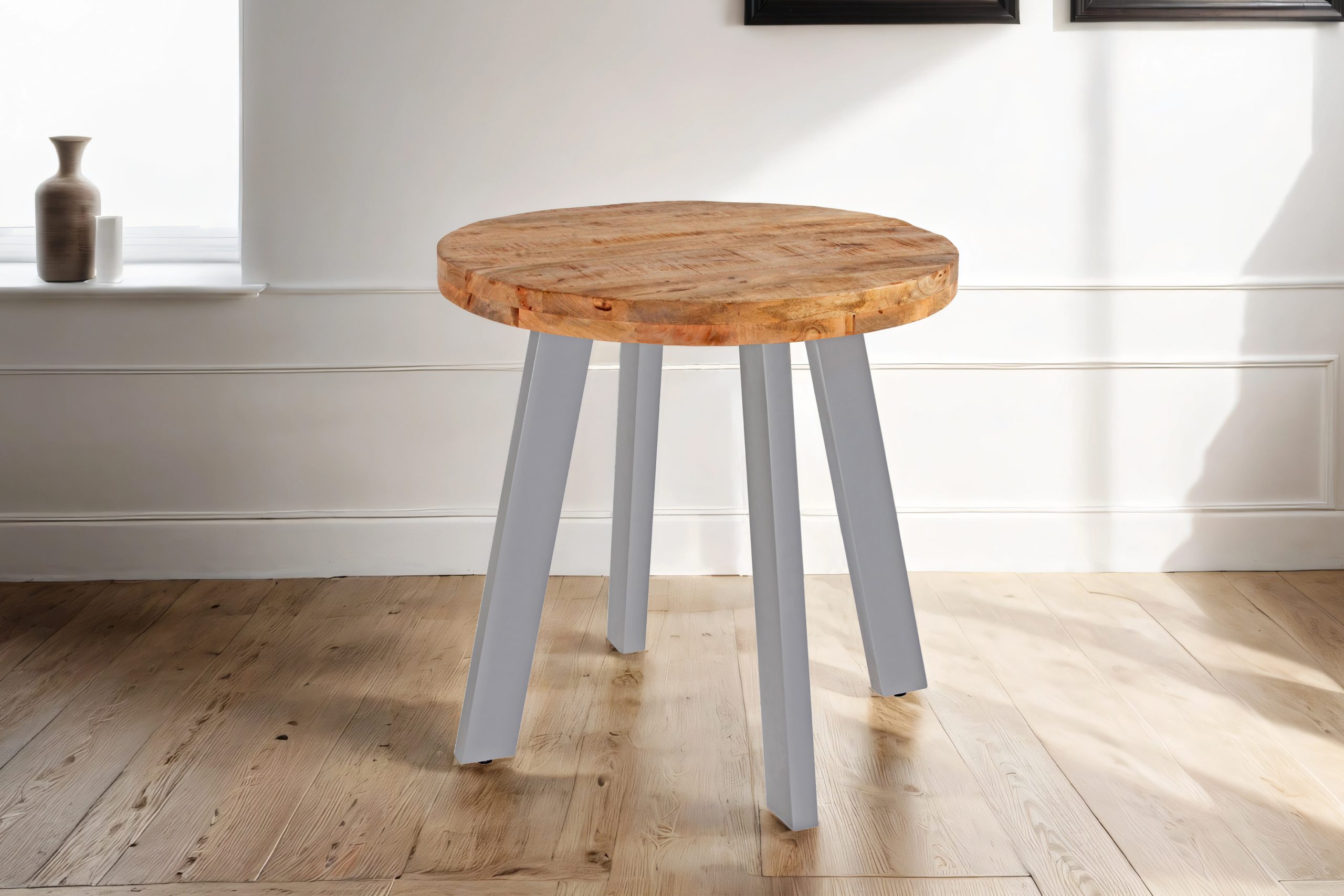 Esstisch rund Mangoholz massiv 90 cm silber ADELINA