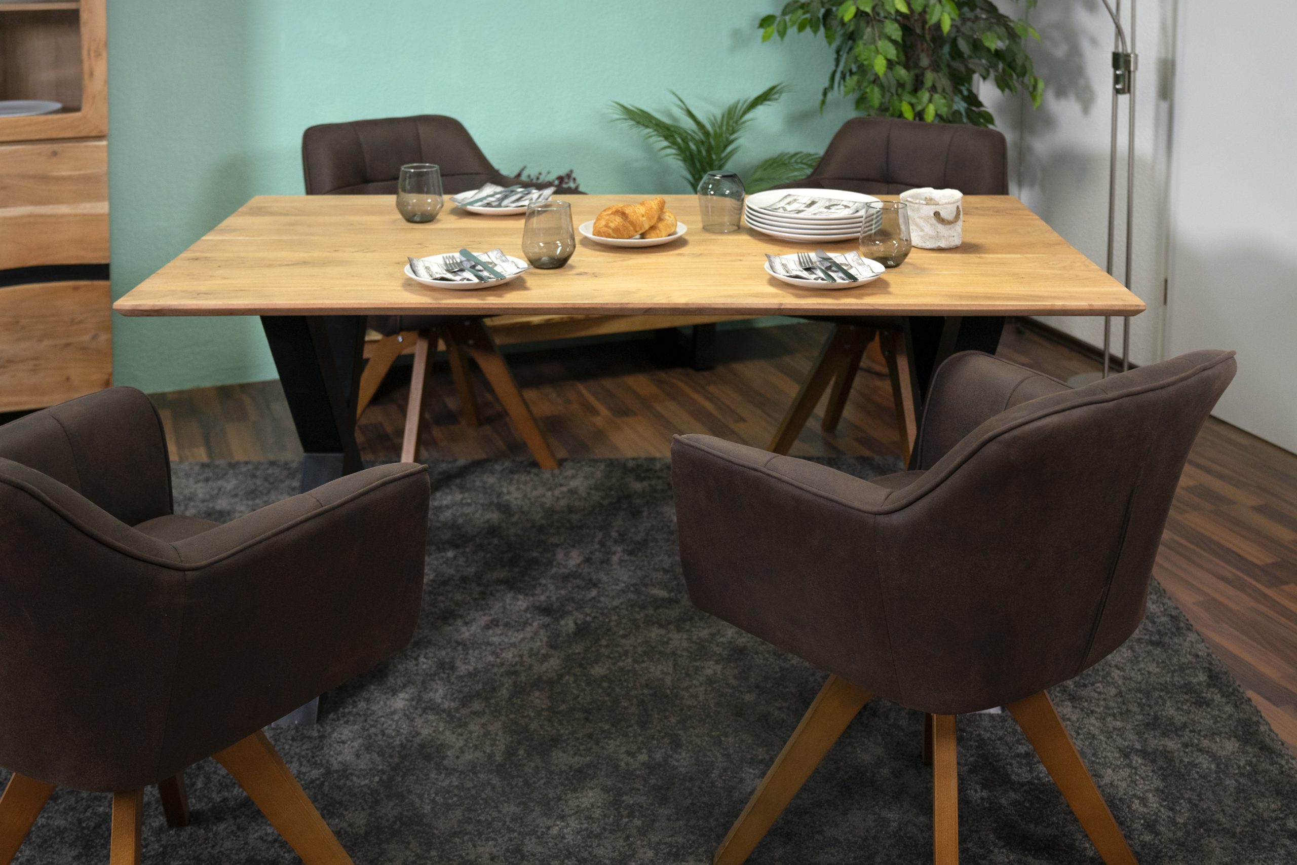 Esstisch 140x80cm Akazie massiv natur schweizer Kante X-Gestell ANDI – Bild 6