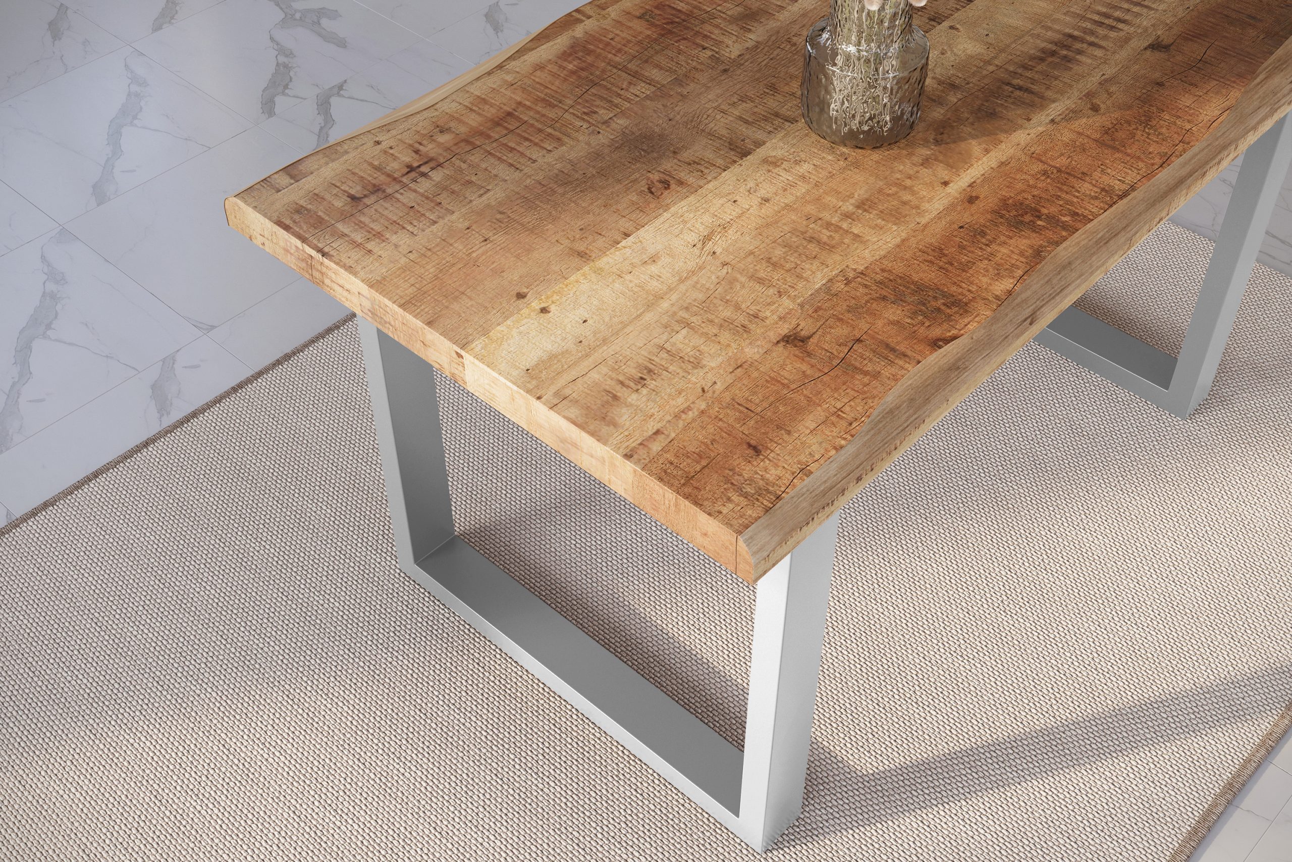 Esstisch Baumkante 160 x 85 cm Mangoholz Rough U-Gestell silber ATLAS – Bild 5