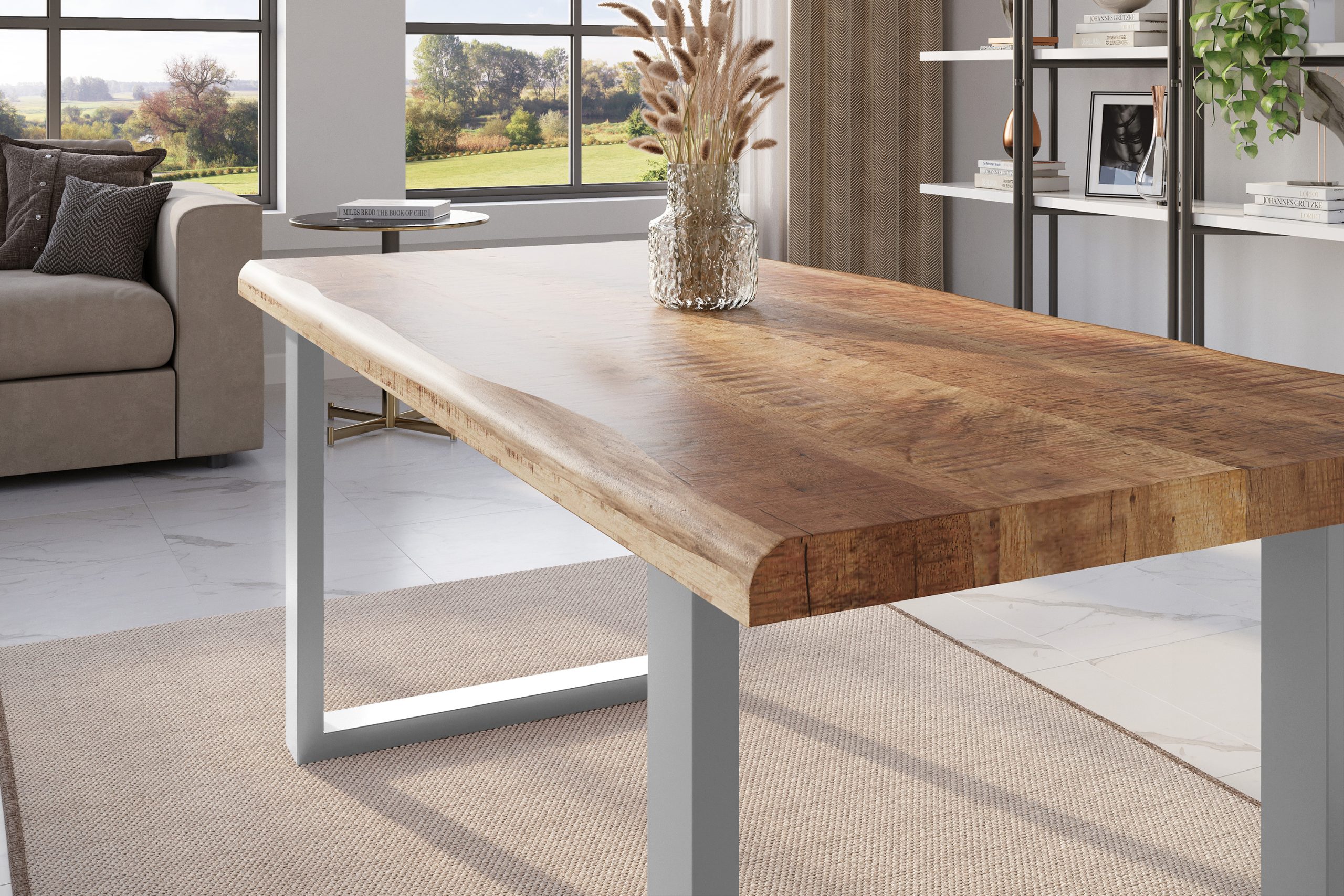 Esstisch Baumkante 180 x 90 cm Mangoholz Rough U-Gestell silber ATLAS – Bild 4