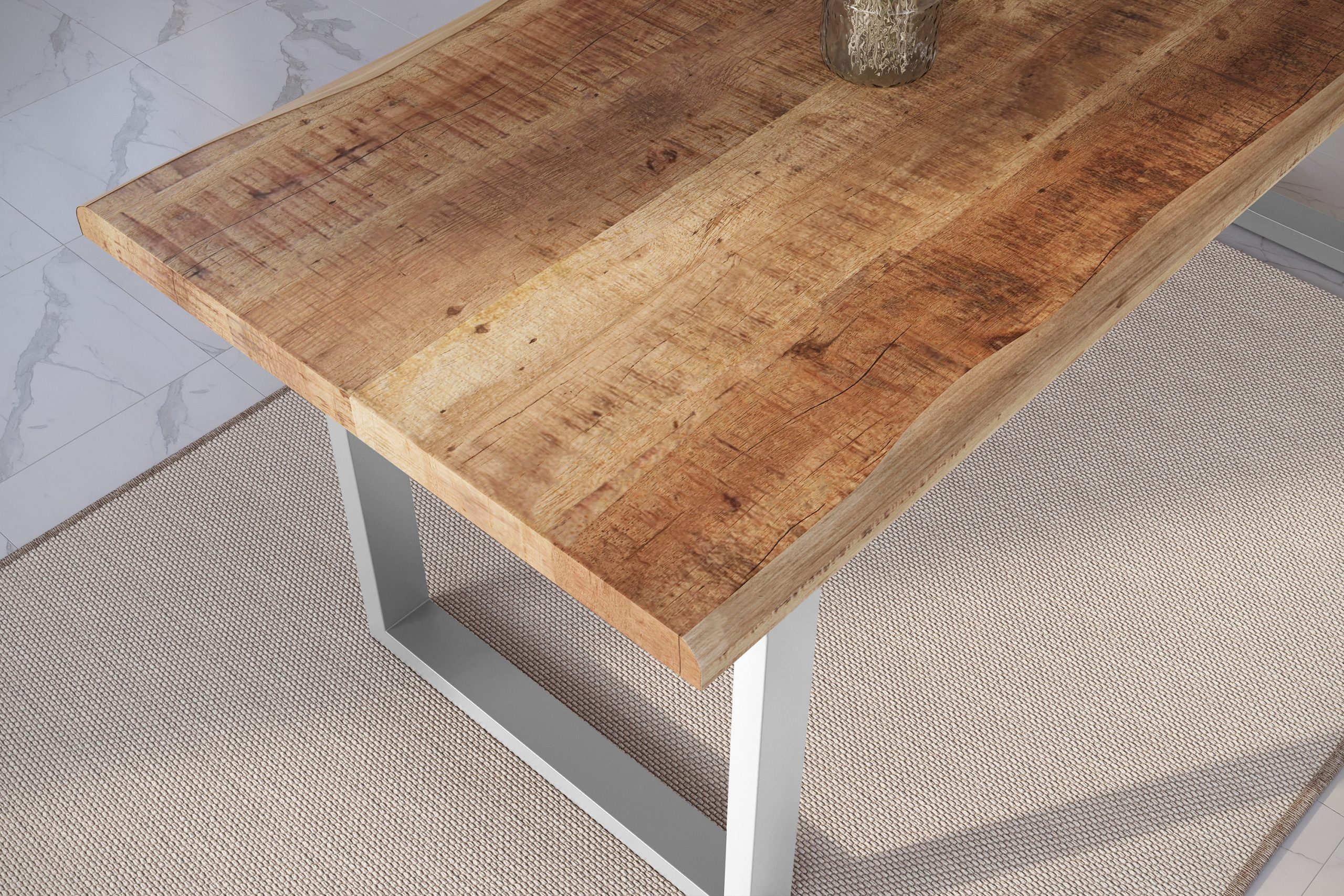 Esstisch Baumkante 180 x 90 cm Mangoholz Rough U-Gestell silber ATLAS – Bild 5
