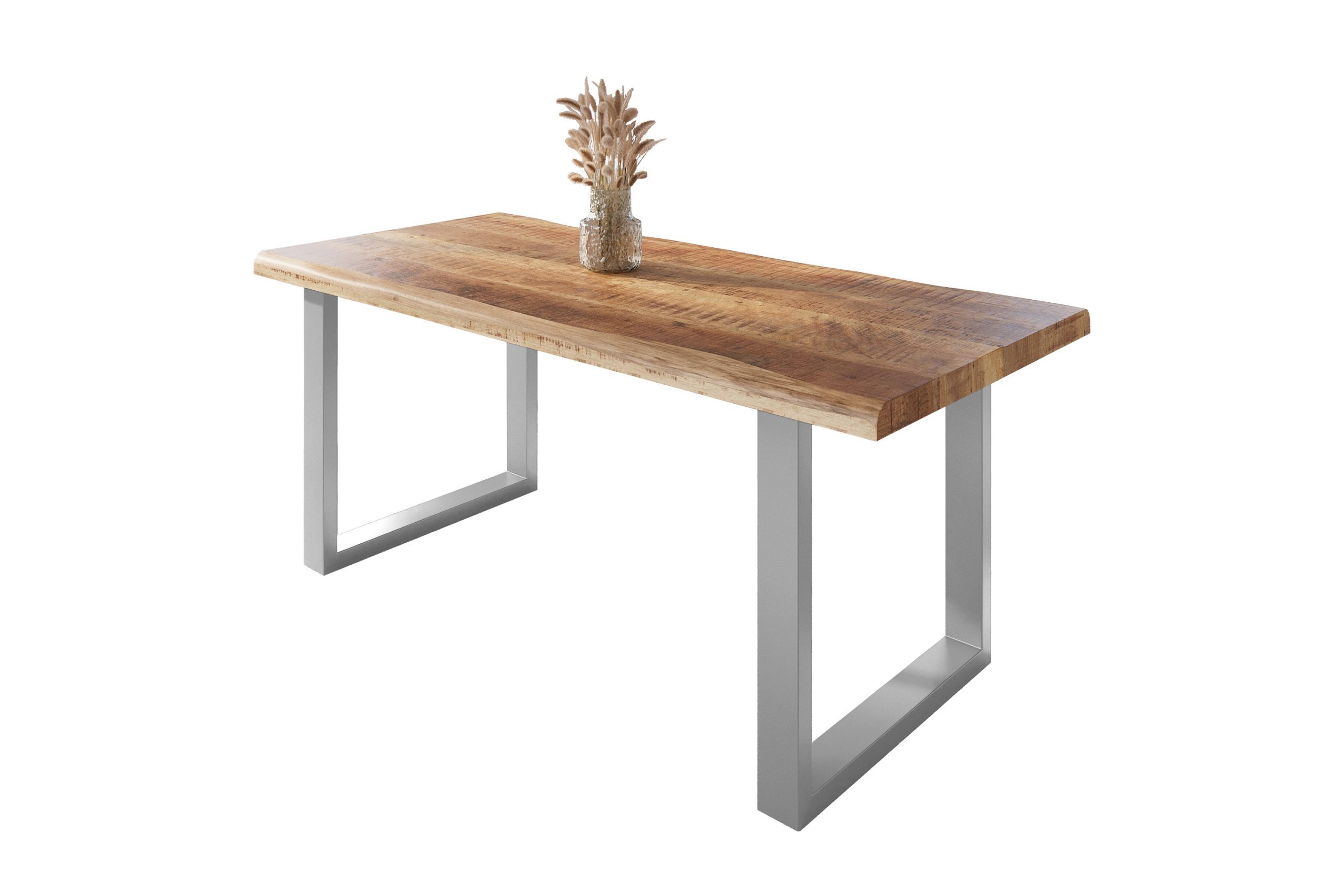 Esstisch Baumkante 200 x 100 cm Mangoholz Rough U-Gestell silber ATLAS – Bild 2