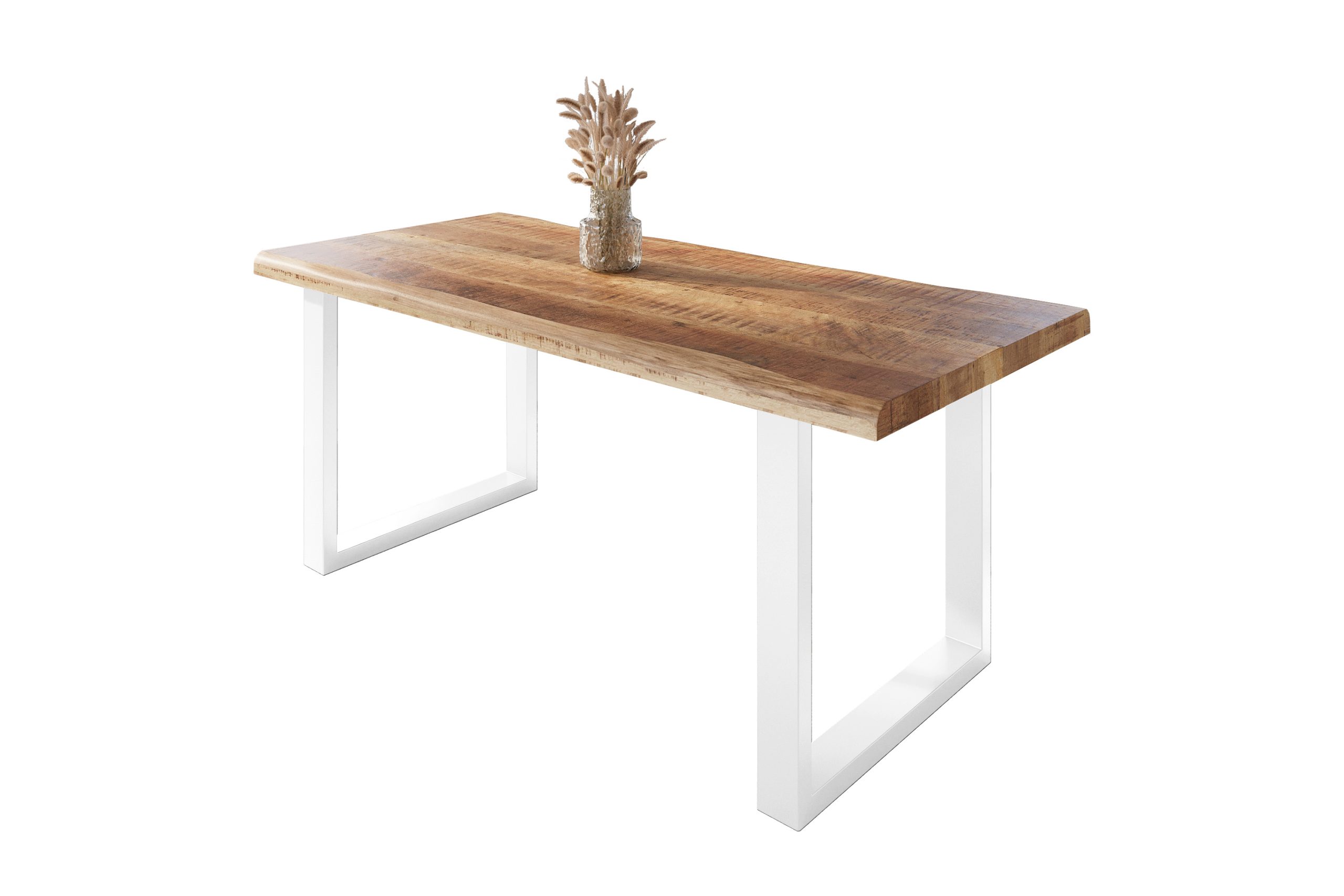 Esstisch Baumkante 180 x 90 cm Mangoholz Rough U-Gestell weiß ATLAS – Bild 2