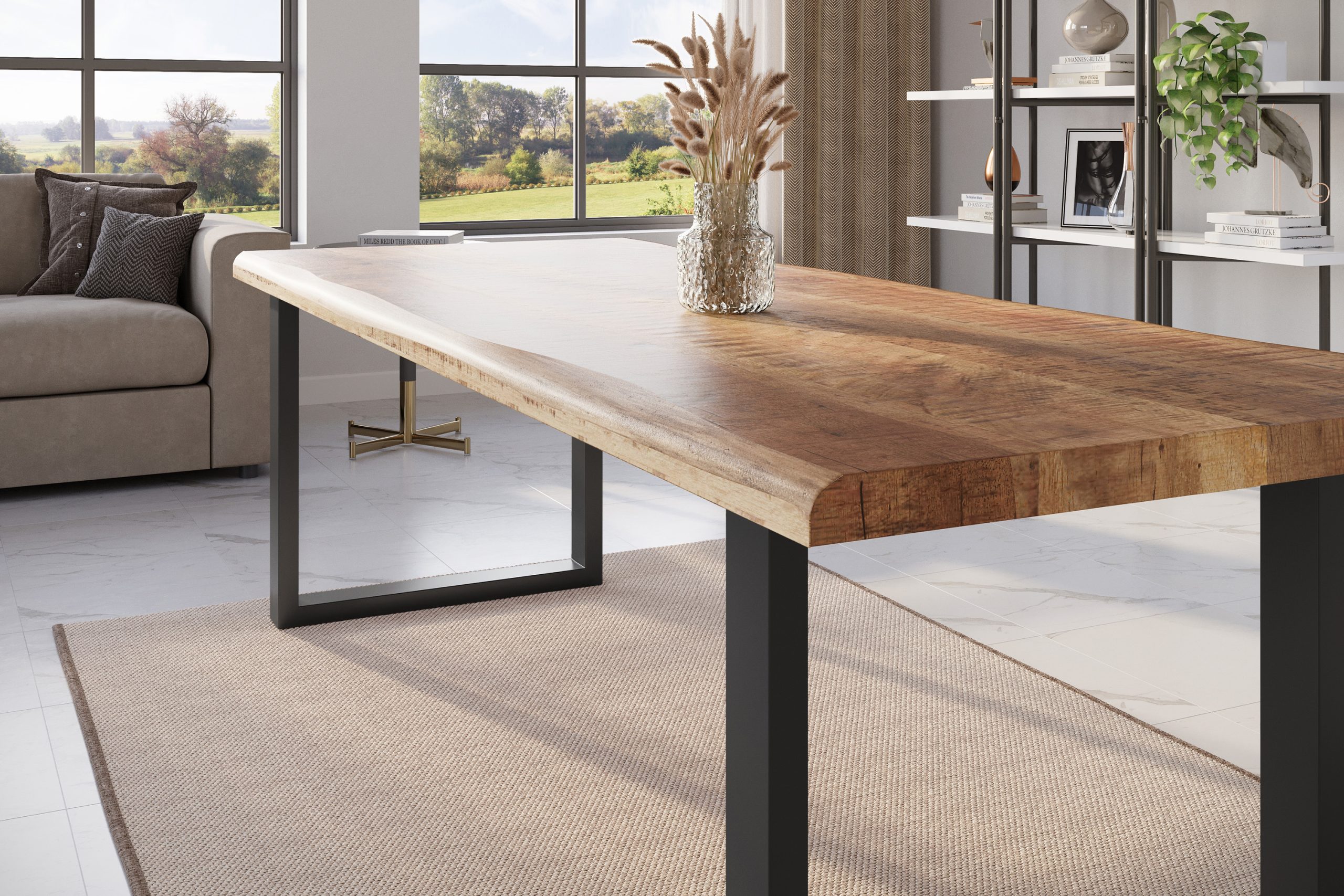 Esstisch Baumkante 260 x 100 cm Mangoholz Rough U-Gestell schwarz ATLAS – Bild 4