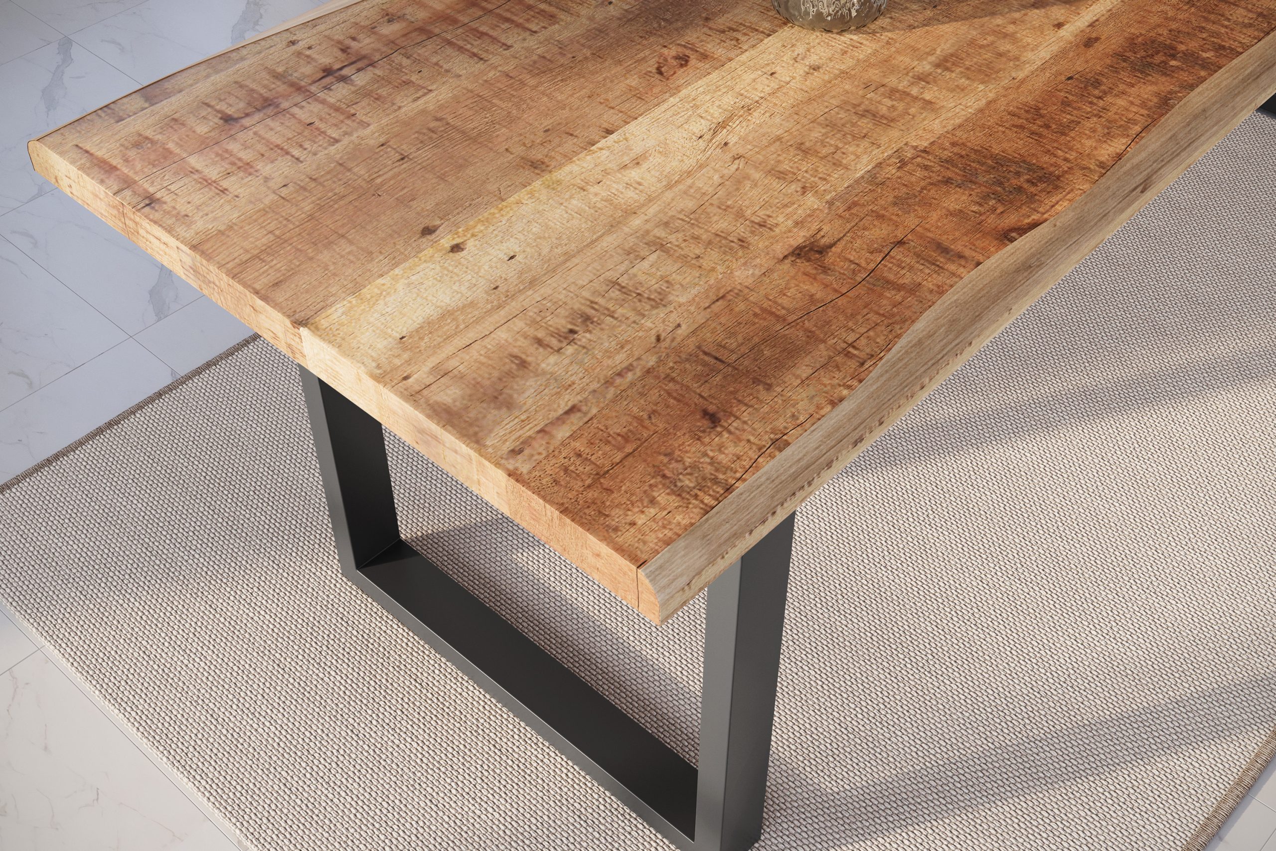 Esstisch Baumkante 260 x 100 cm Mangoholz Rough U-Gestell schwarz ATLAS – Bild 5