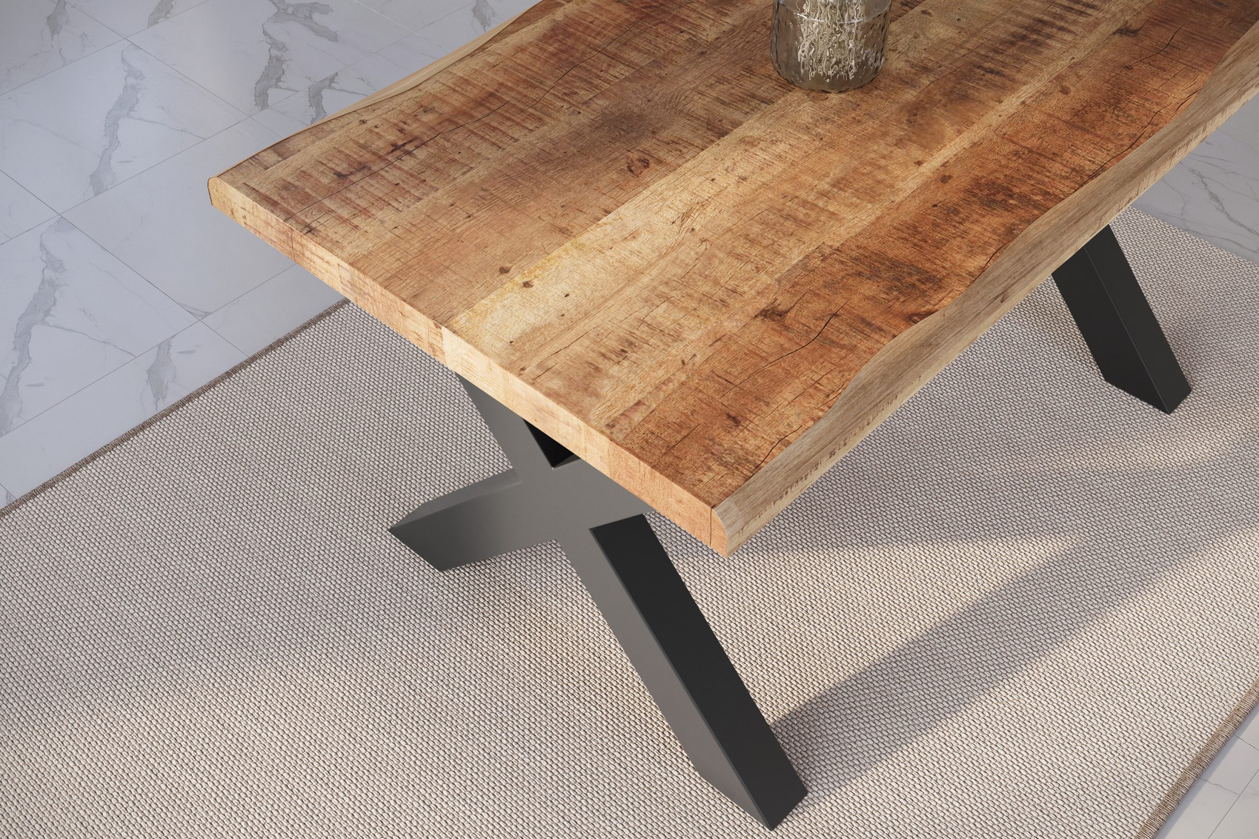 Esstisch Baumkante 120 x 80 cm Mangoholz Rough X-Gestell schwarz ATLAS – Bild 5