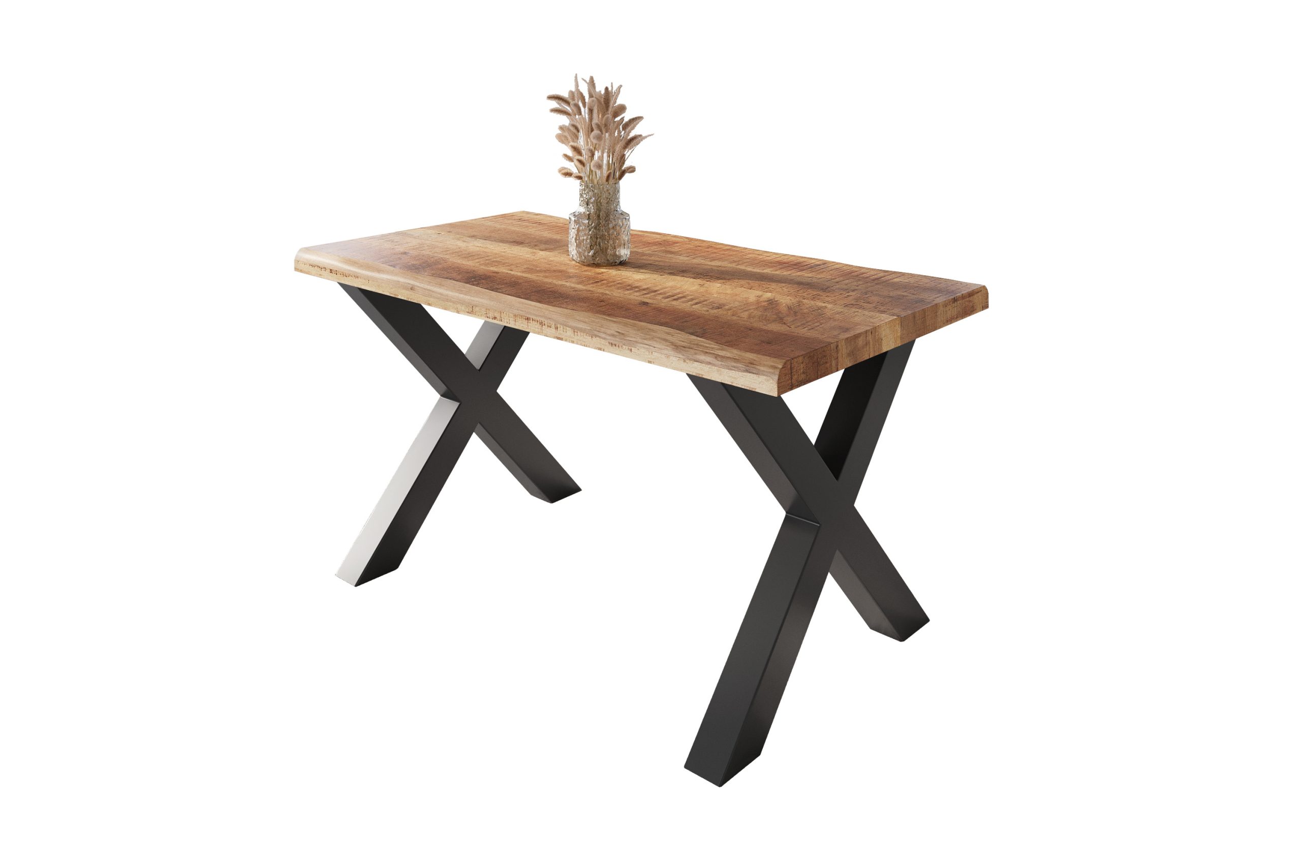Esstisch Baumkante 140 x 80 cm Mangoholz Rough X-Gestell schwarz ATLAS – Bild 2