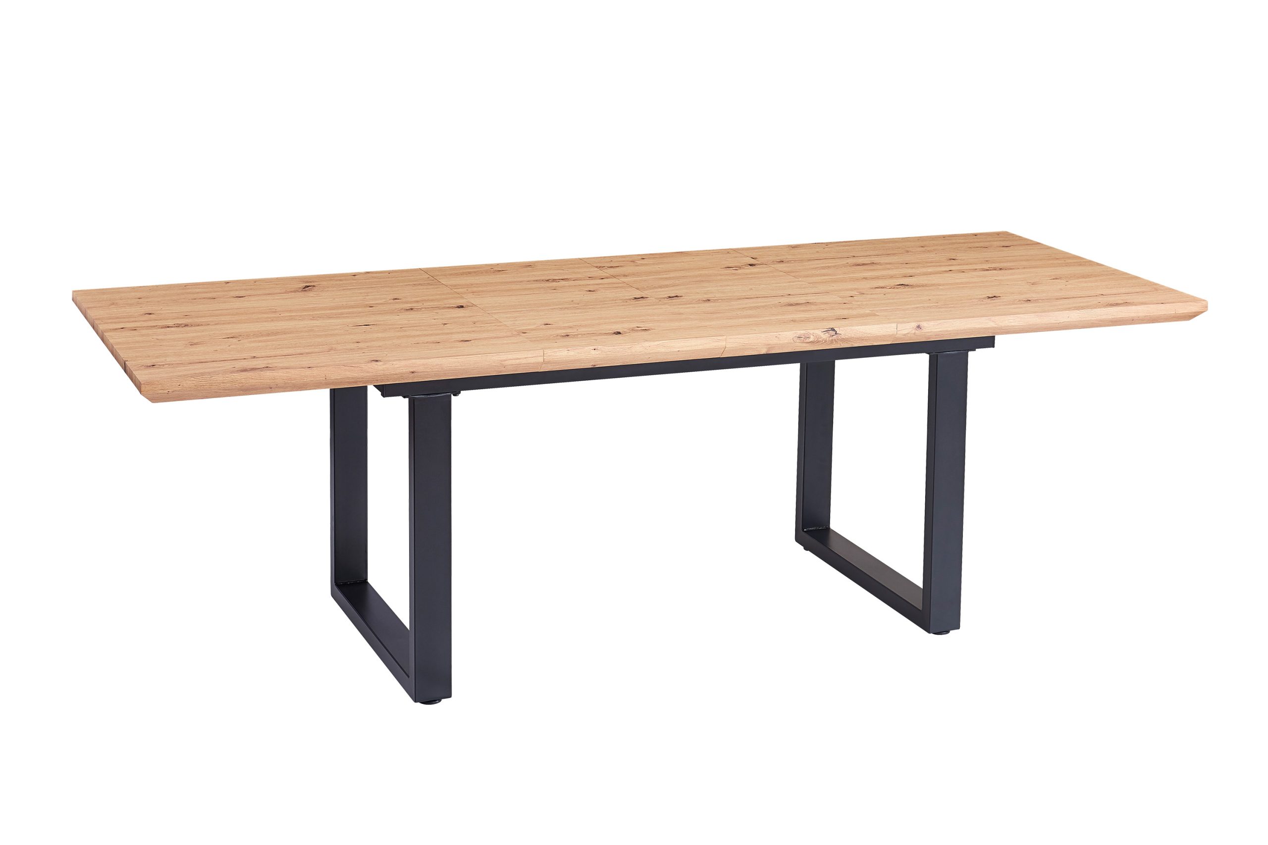 Esszimmertisch Schweizer Kante eichenfarben 160(240) x 90 schwarz U-Gestell BIRD – Bild 2