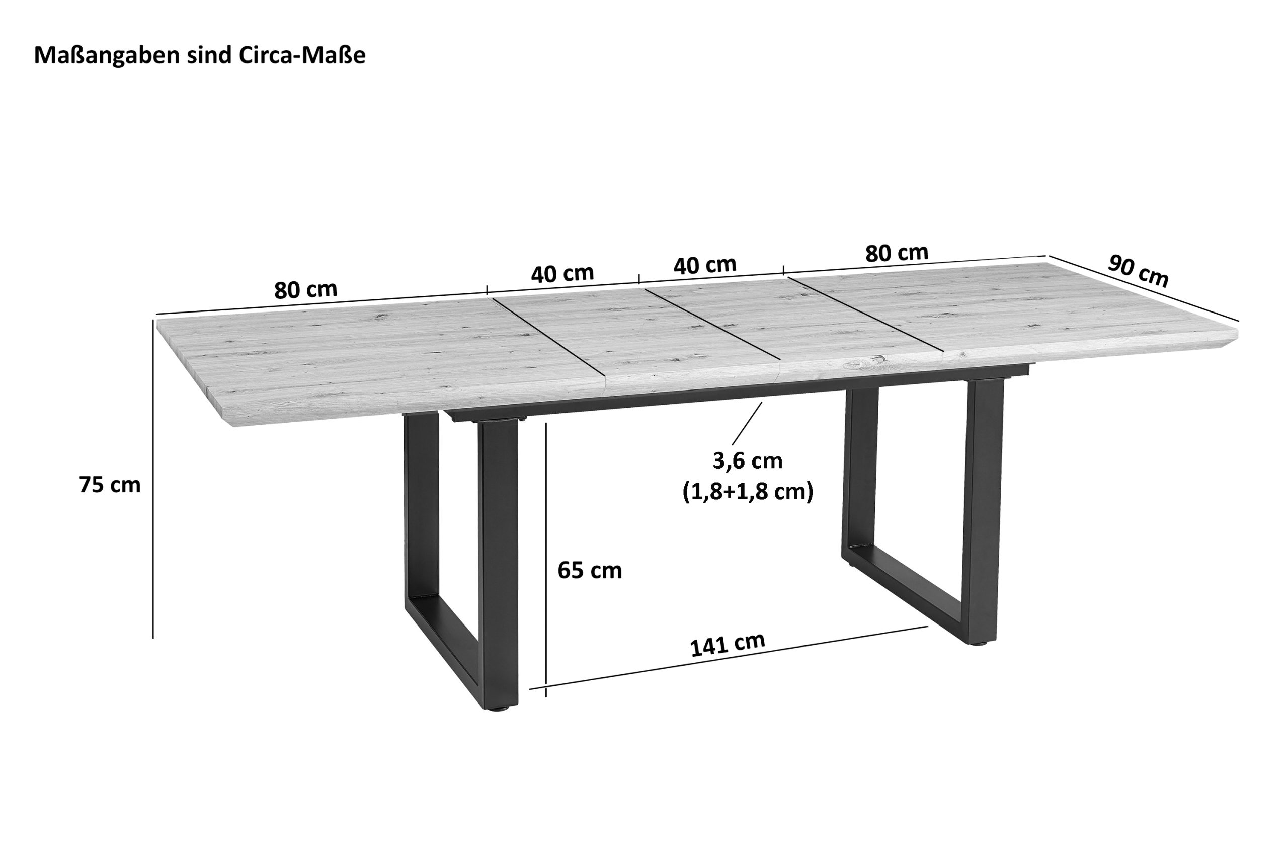 Esszimmertisch Schweizer Kante eichenfarben 160(240) x 90 schwarz U-Gestell BIRD – Bild 3