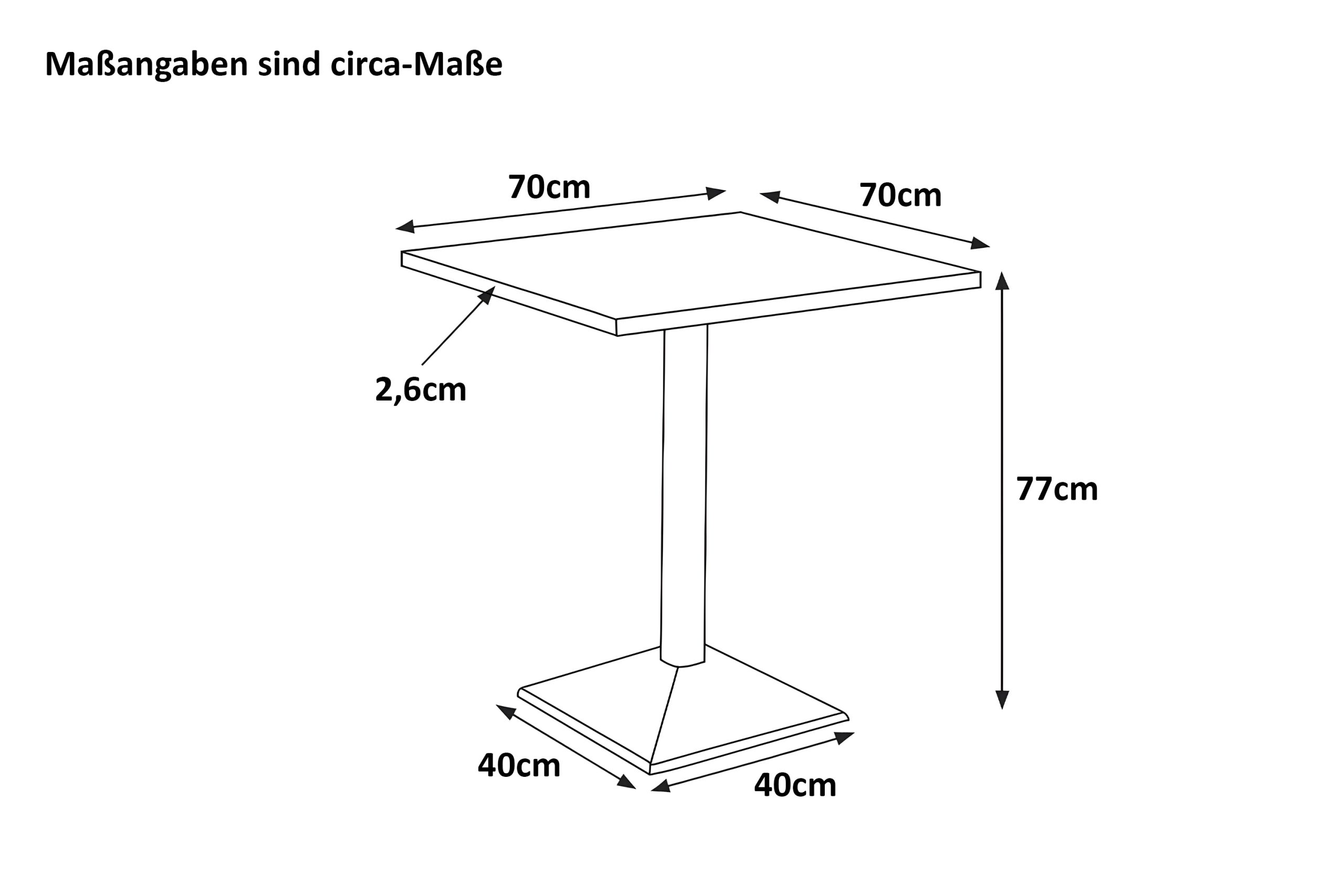 Bistrotisch Gerade Kante massiv Akazie natur 70 x 70 cm Säulengestell schwarz BRASILEIRO – Bild 4