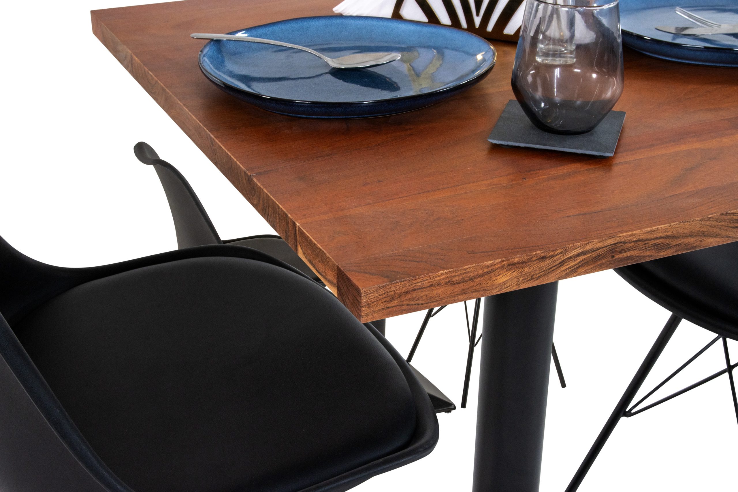 Bistrotisch Gerade Kante massiv Akazie nussbaum 70 x 70 cm Säulengestell schwarz BRASILEIRO – Bild 5