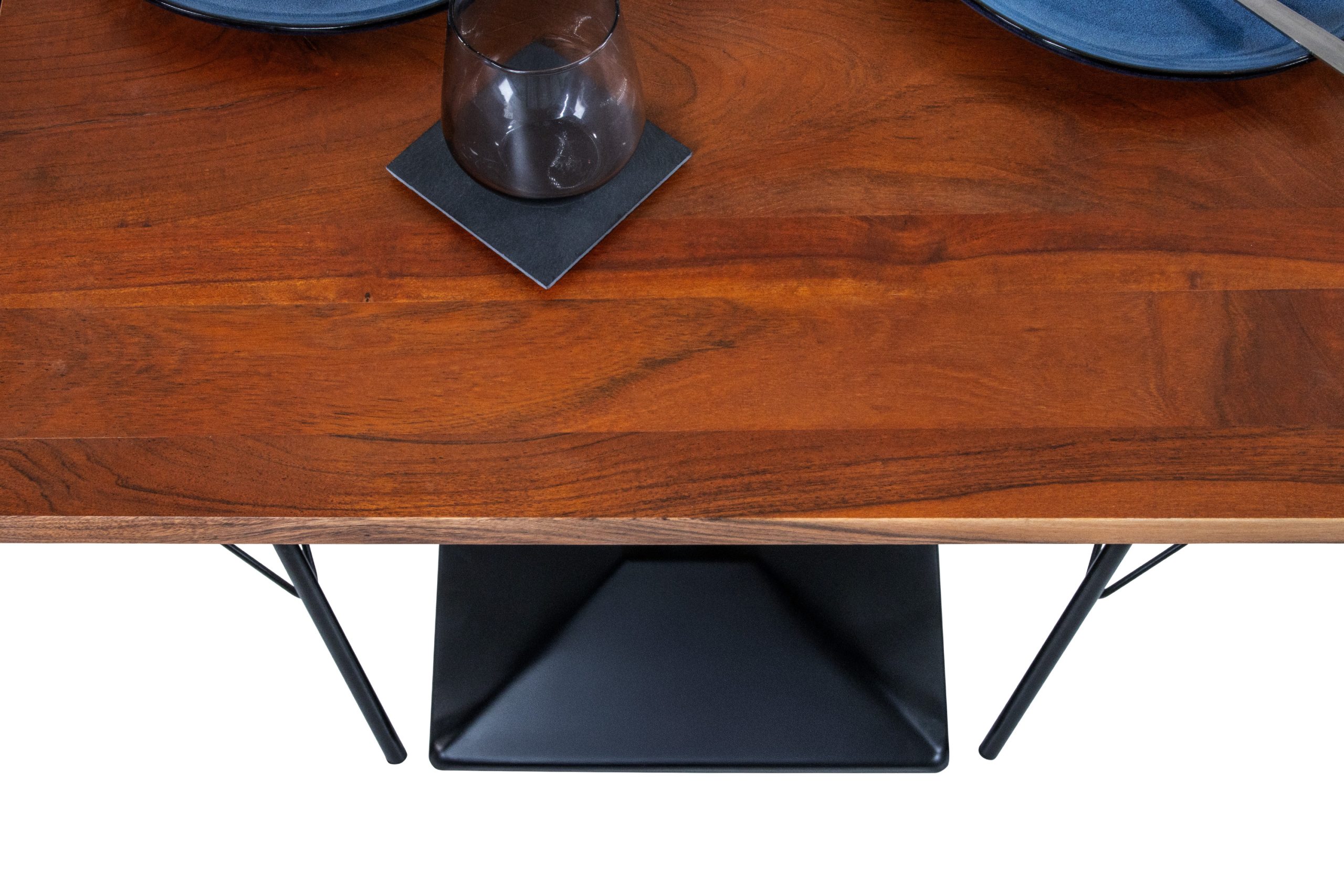 Bistrotisch Gerade Kante massiv Akazie nussbaum 70 x 70 cm Säulengestell schwarz BRASILEIRO – Bild 7