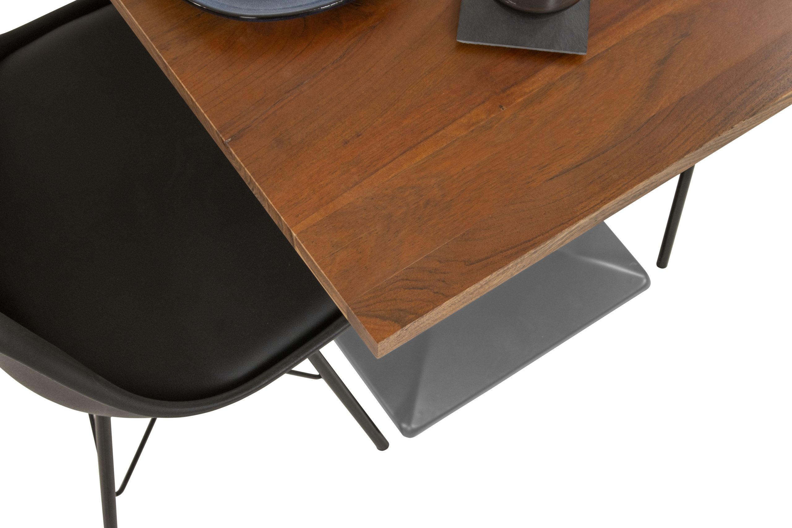 Bistrotisch Gerade Kante massiv Akazie nussbaum 75 x 75 cm Säulengestell Silber BRASILEIRO – Bild 6