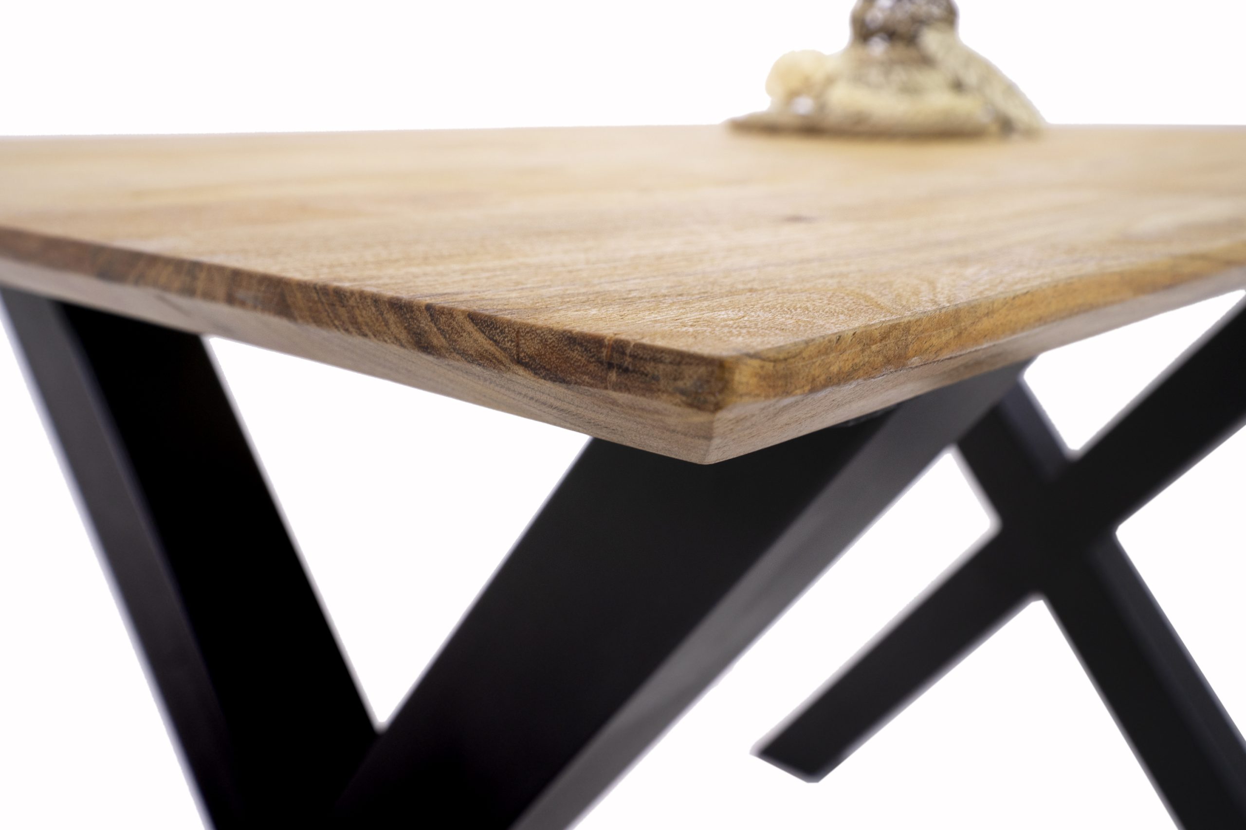 Esstisch 140x80cm Akazie massiv eichenfarben schweizer Kante X-Gestell schwarz DEAN – Bild 5